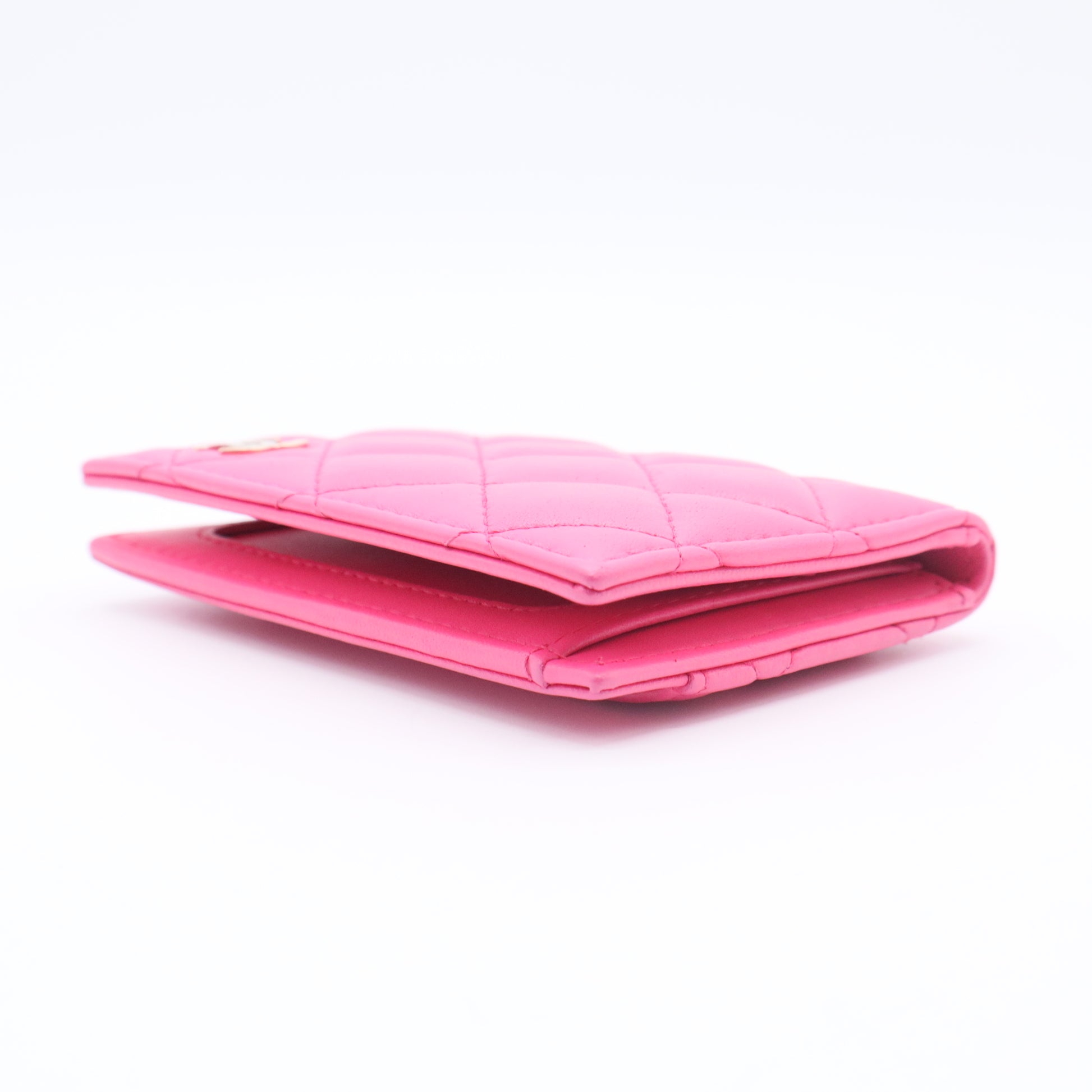 Lambskin Quilted Card Holder Wallet  Pink