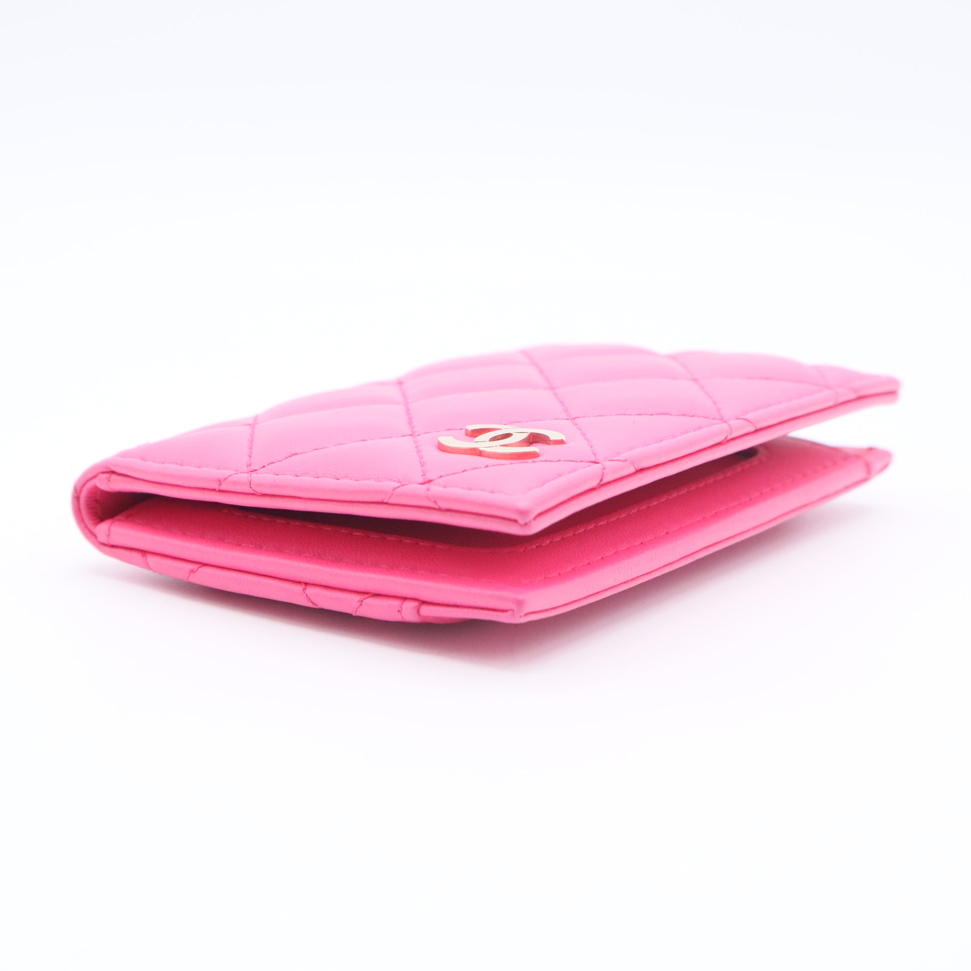 Lambskin Quilted Card Holder Wallet  Pink