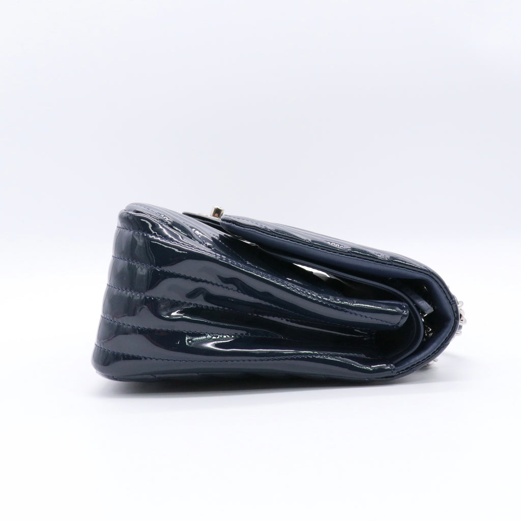 Patent Chevron Quilted Rectangular Flap Navy Blue twins