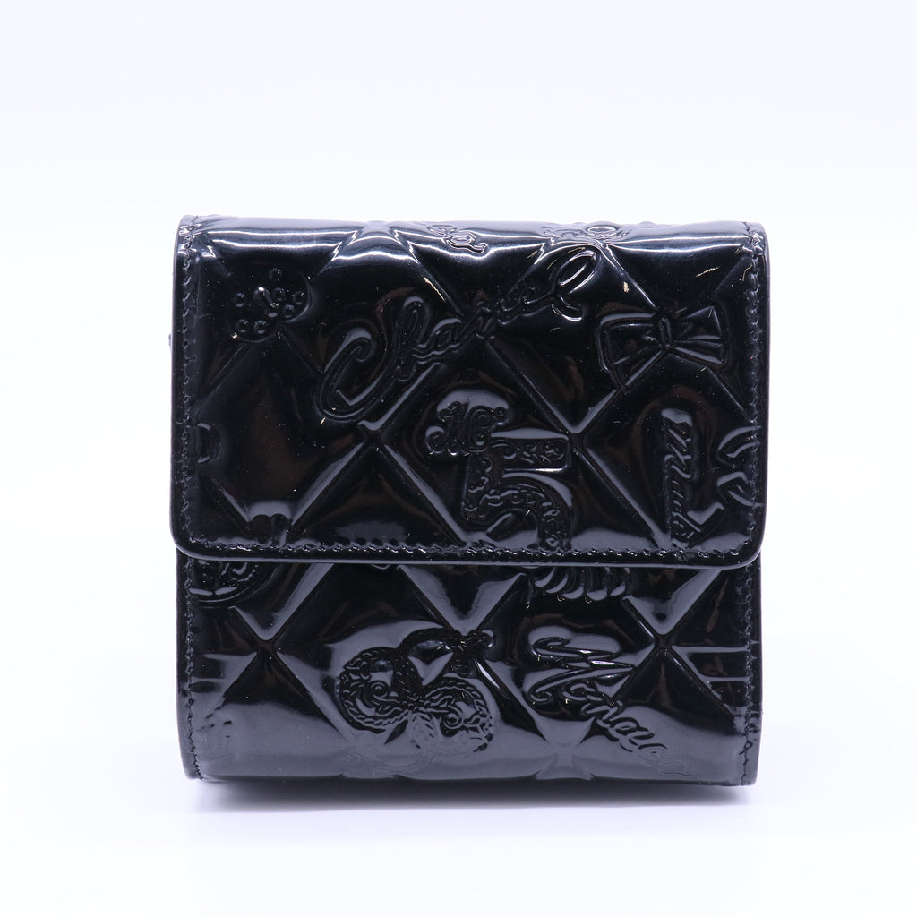 Chanel Trifold Flap Wallet Quilted Patent Compact twins