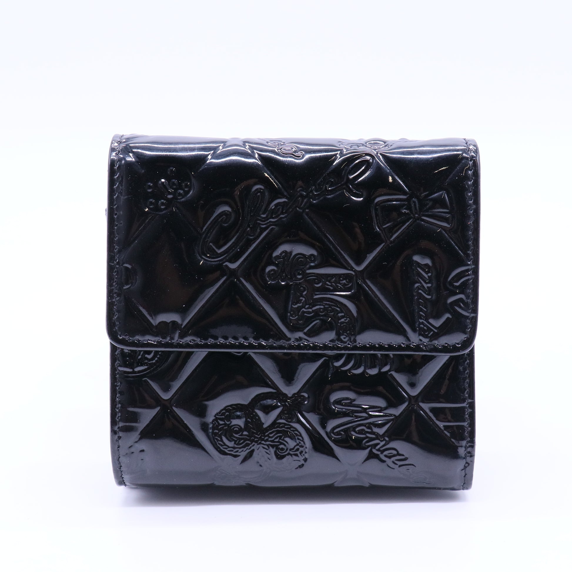 Chanel Trifold Flap Wallet Quilted Patent Compact twins