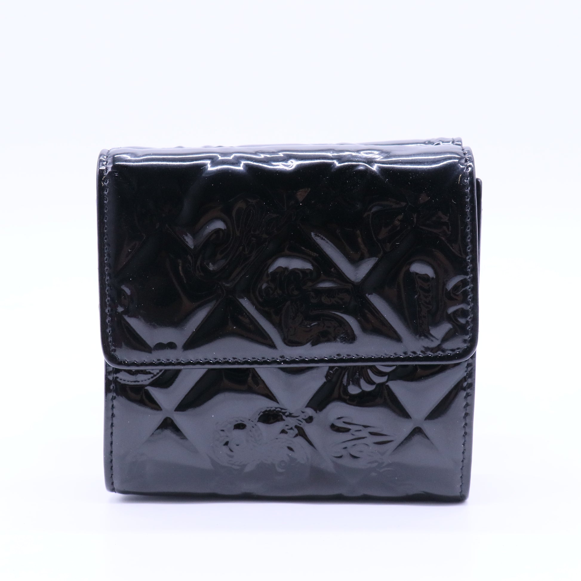 Chanel Trifold Flap Wallet Quilted Patent Compact twins