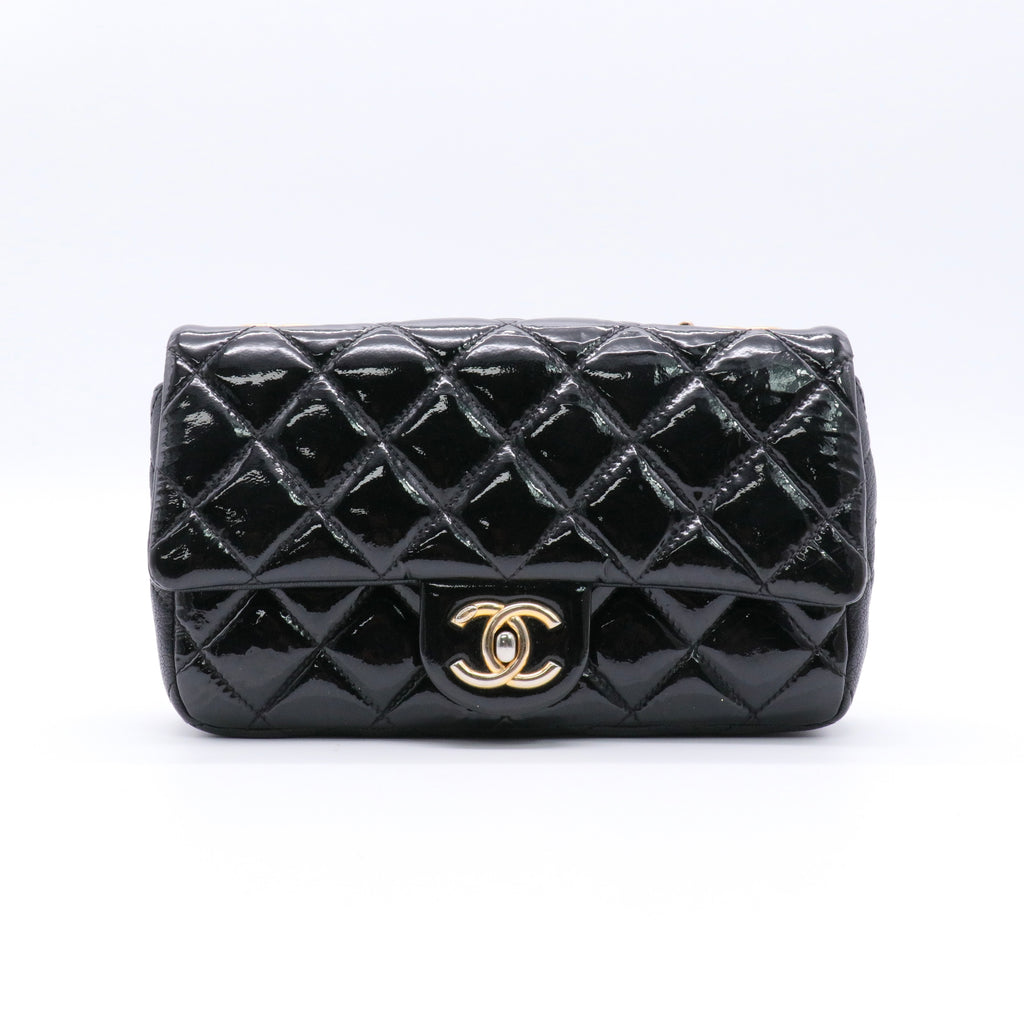 Patent Enamel Quilted Small Coco Hearts Square Flap Black twins