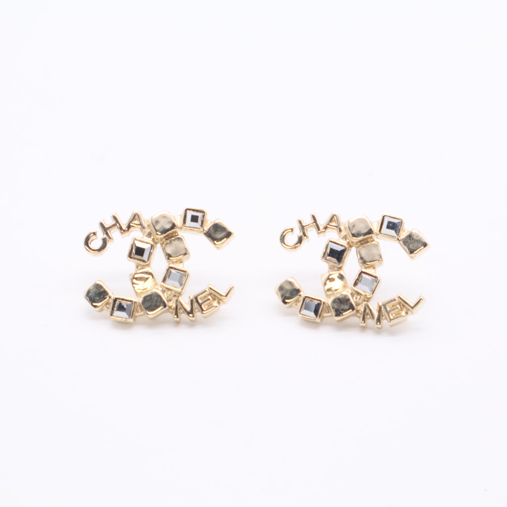 Chanel CC Stud Earrings Metal with Crystals Twins LDJ2769