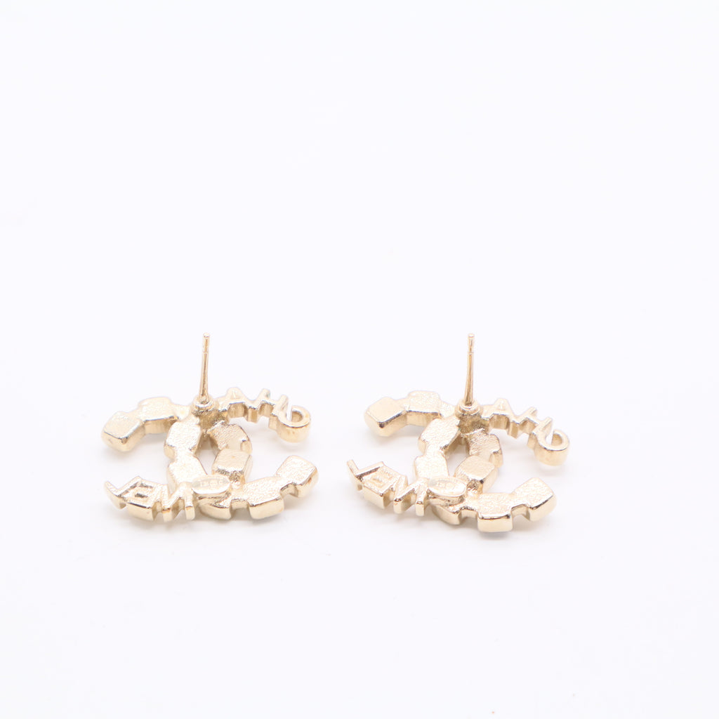 Chanel CC Stud Earrings Metal with Crystals Twins LDJ2769
