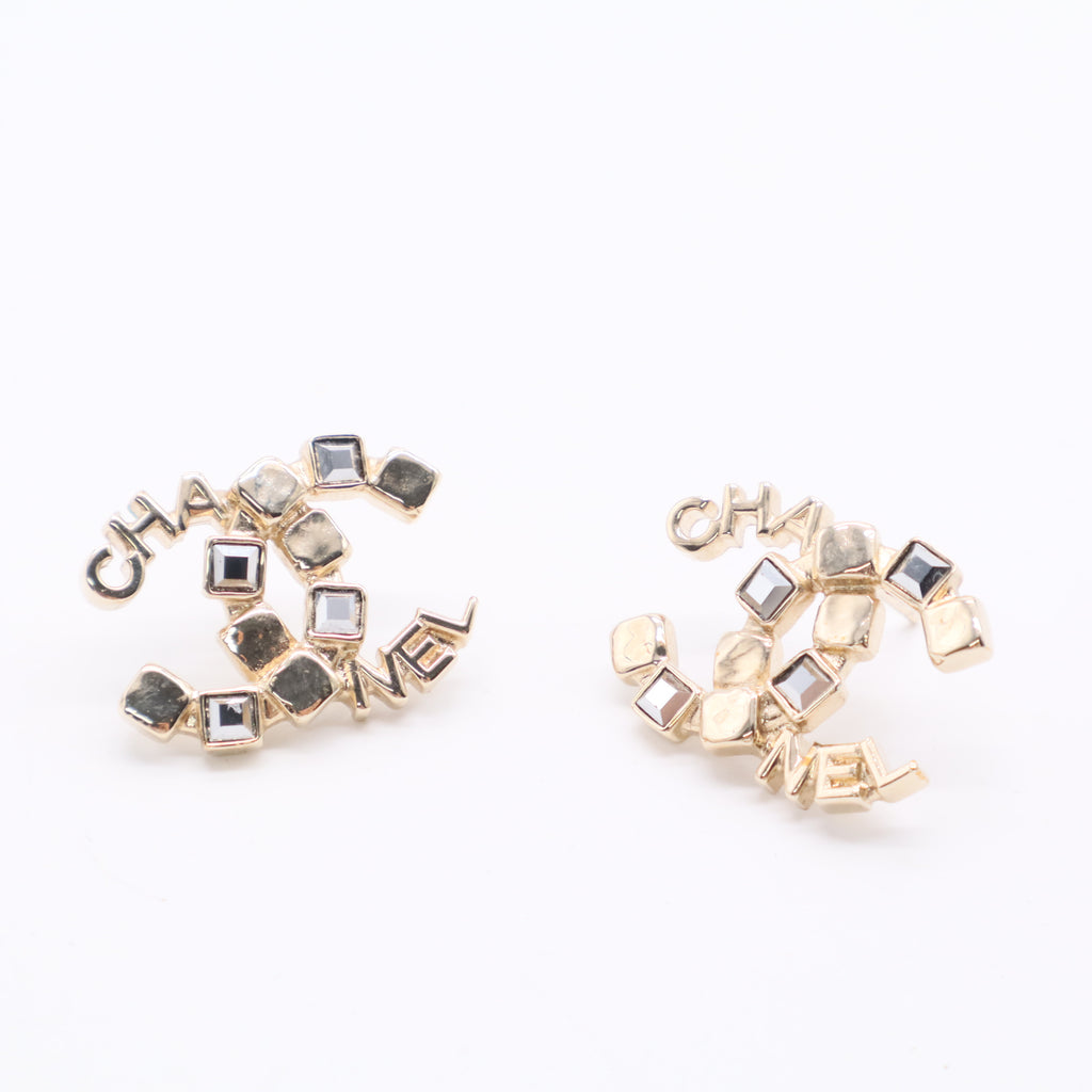 Chanel CC Stud Earrings Metal with Crystals Twins LDJ2769