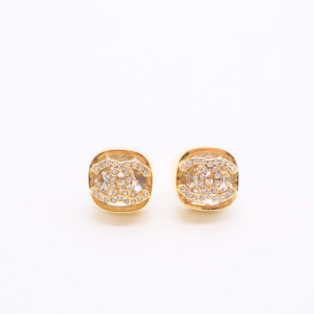 Chanel CC Square Stud Earrings Metal Gold Twins LDJ2772