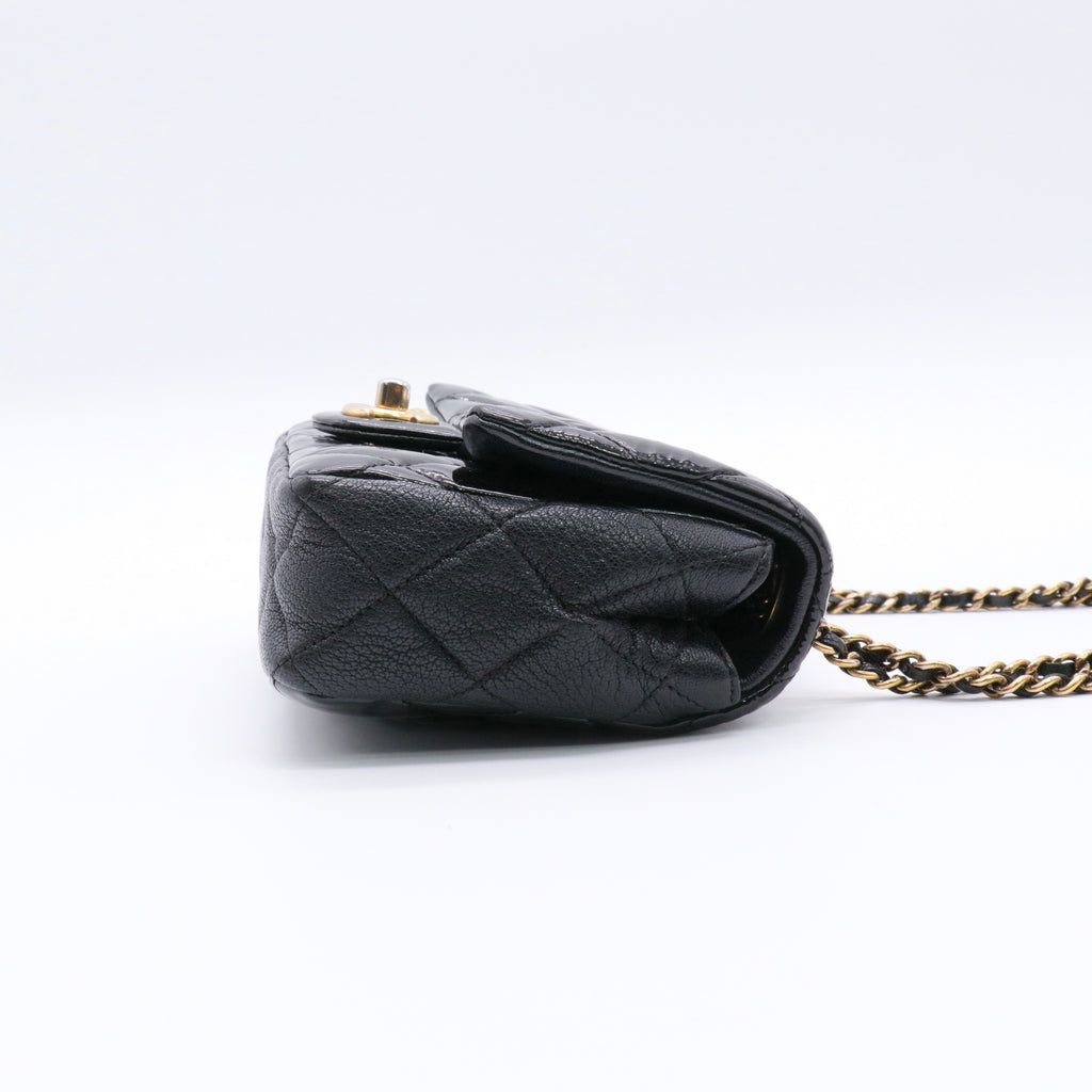 Patent Enamel Quilted Small Coco Hearts Square Flap Black twins