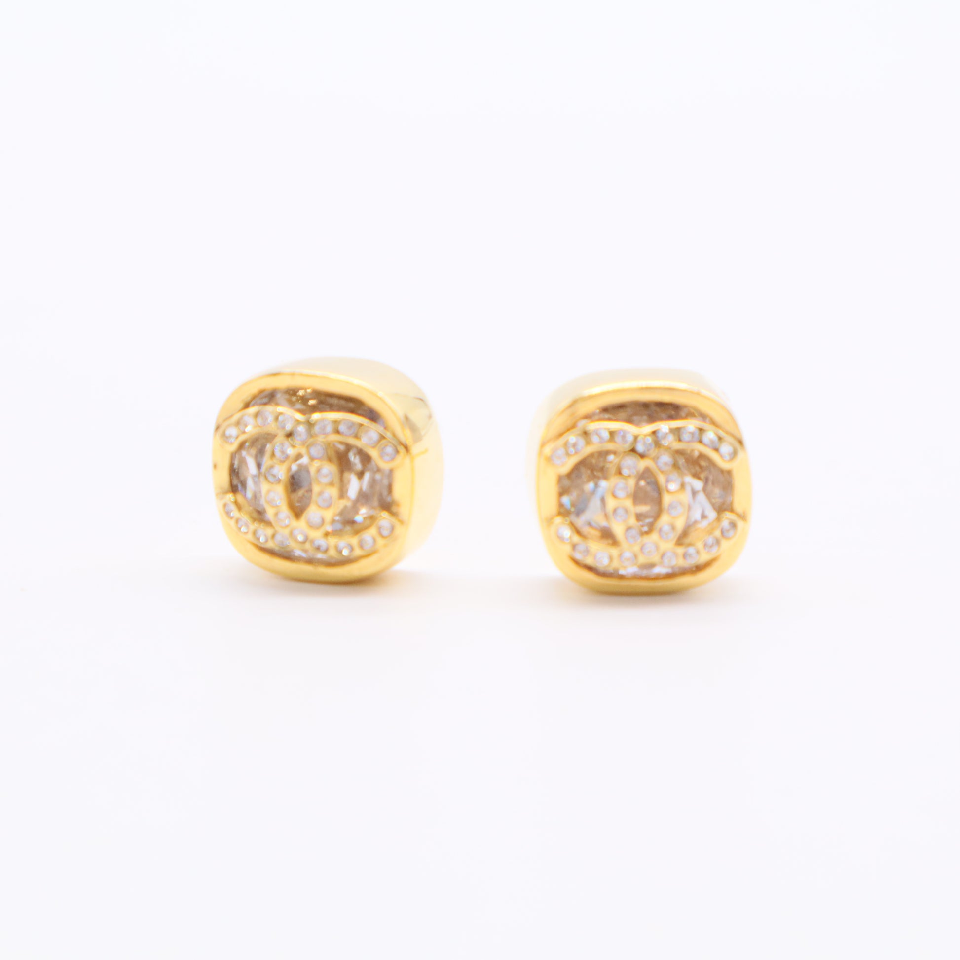 Chanel CC Square Stud Earrings Metal Gold Twins LDJ2772