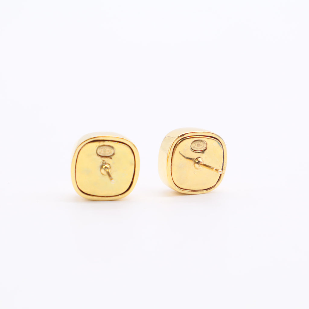 Chanel CC Square Stud Earrings Metal Gold Twins LDJ2772