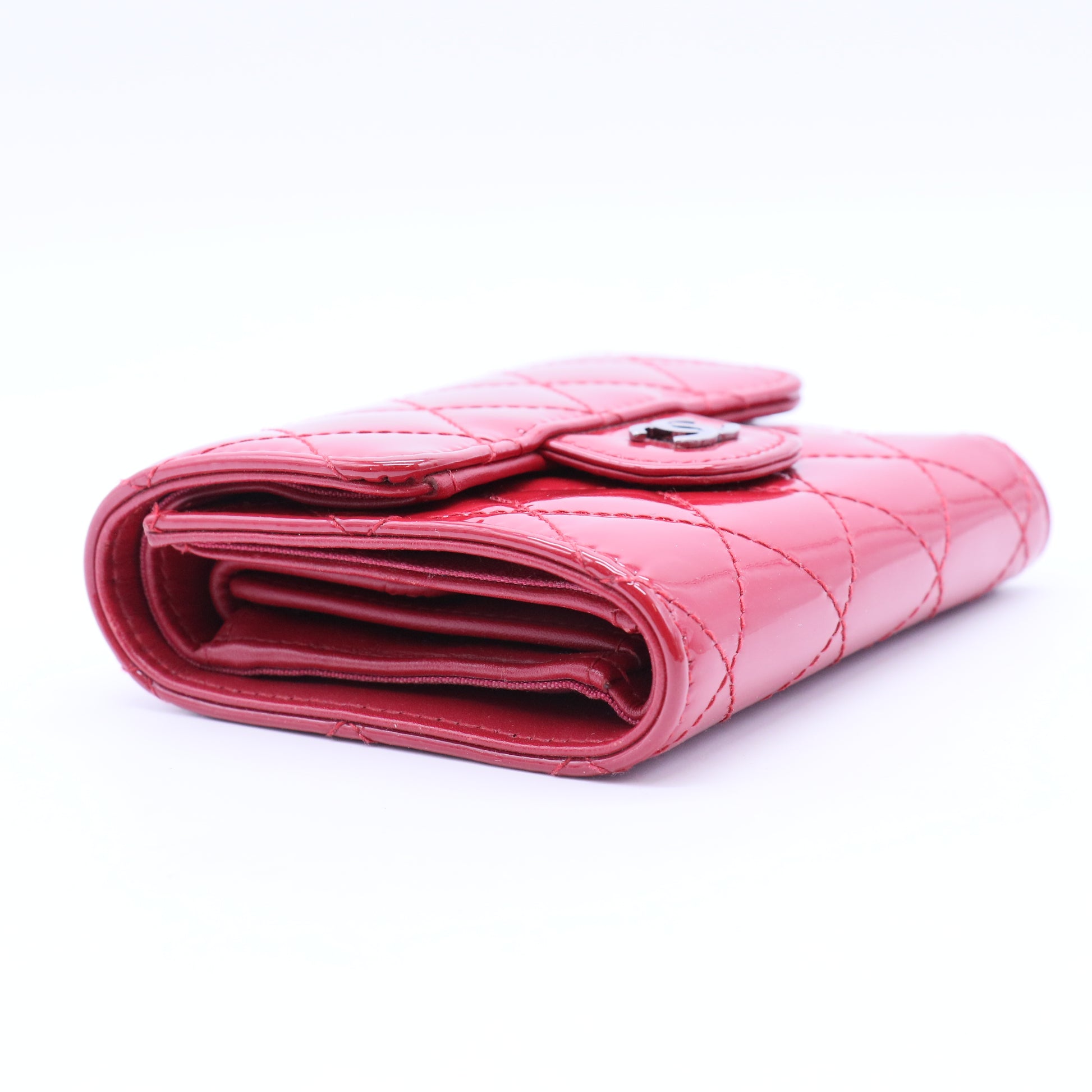 Chanel Classic Flap Card Case Rose Patent Leather Twins