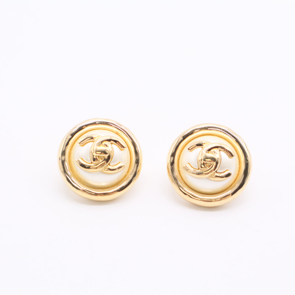 Chanel CC Stud Earrings Crystal Embellished Metal and Faux Pearls Twins LDJ2770