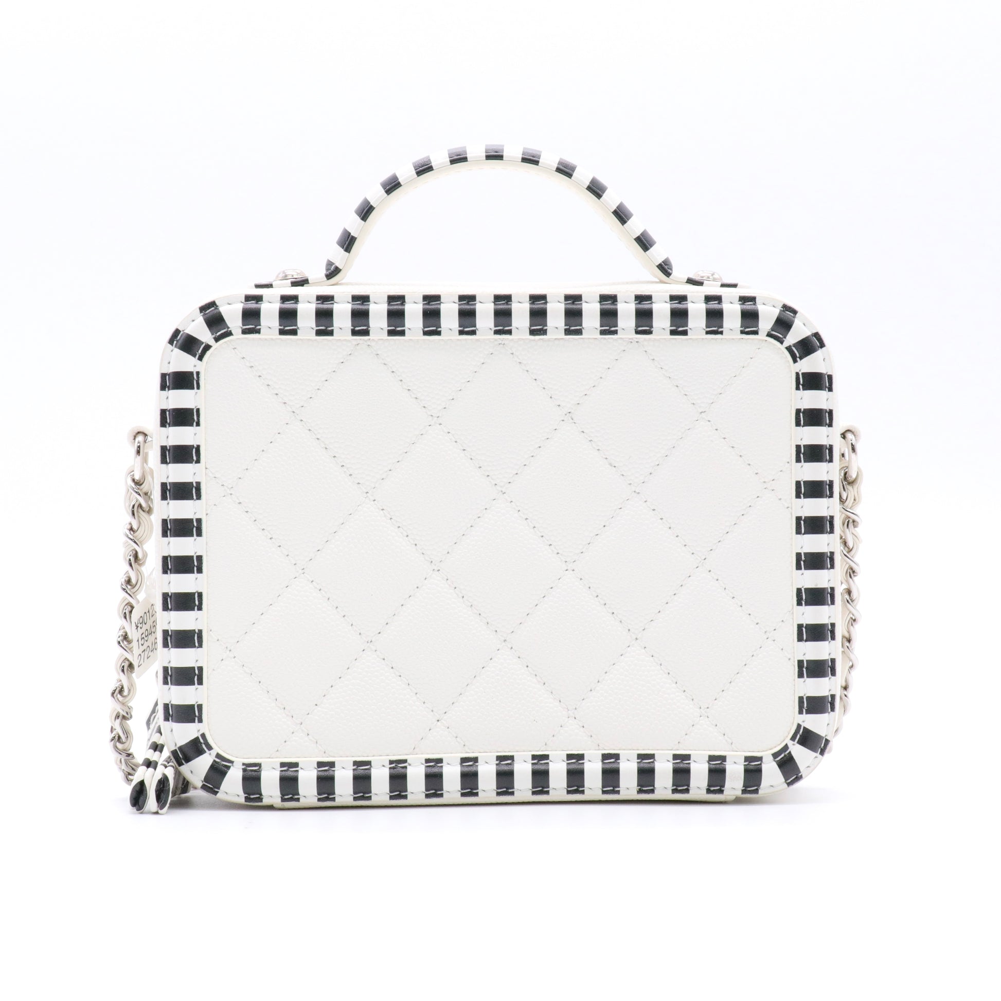 Caviar Quilted Striped Small CC Filigree Vanity Case White Black twins
