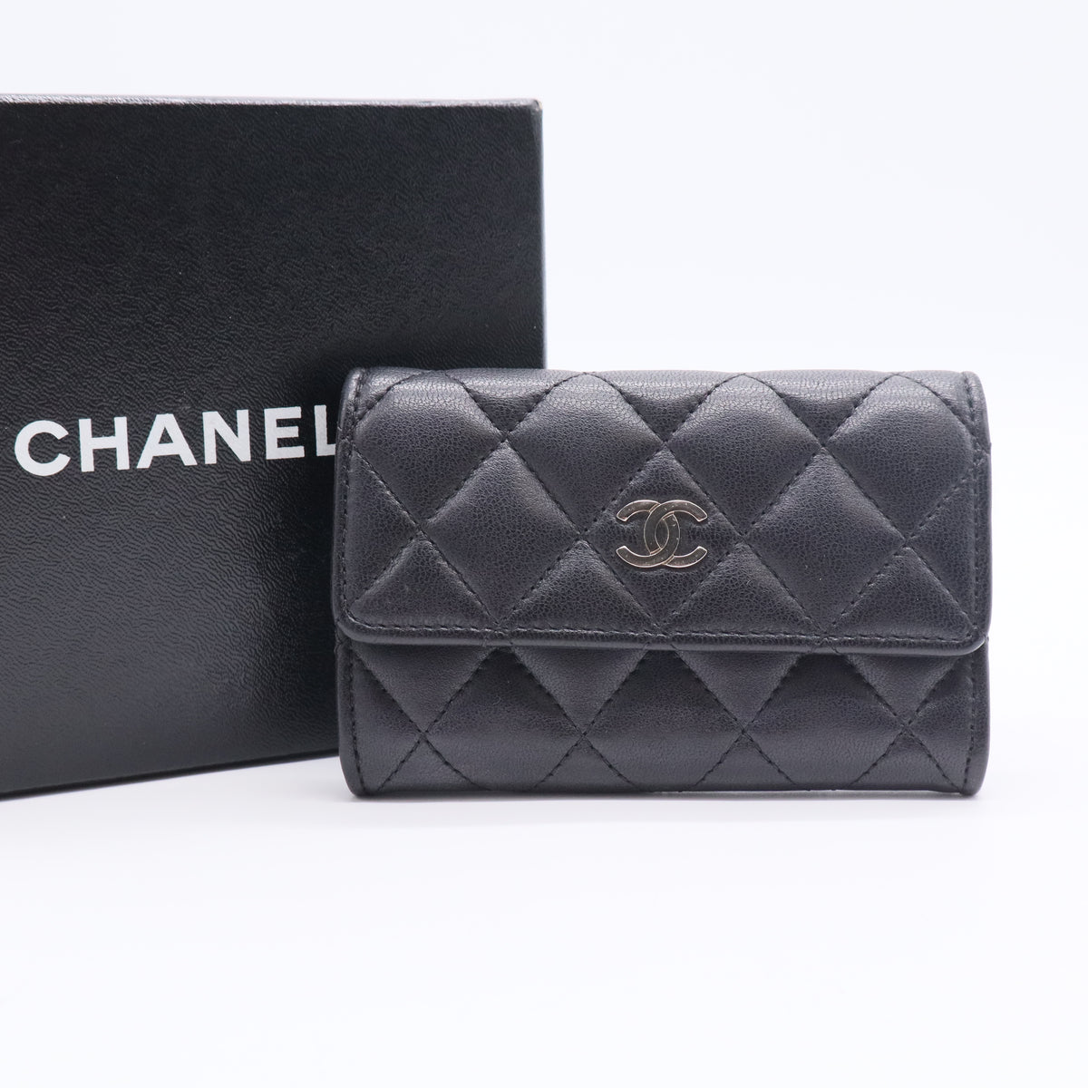 Classic Flap Quilted Black Lambskin Mini Wallet Card Holder