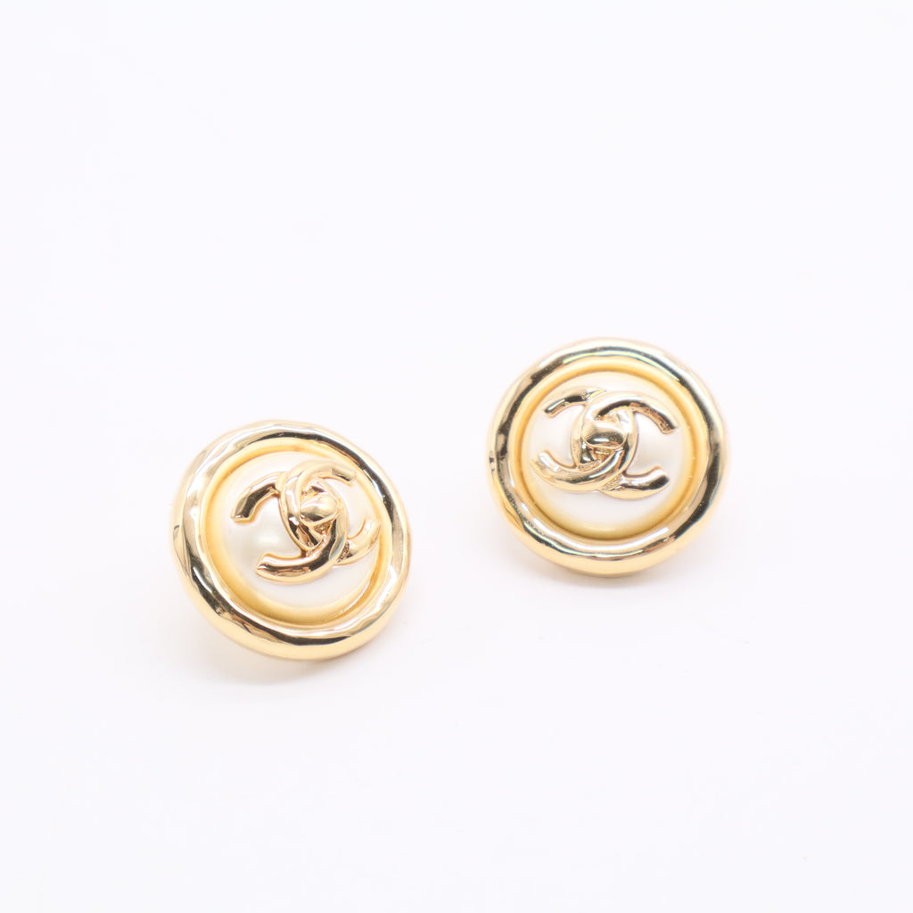 Chanel CC Stud Earrings Crystal Embellished Metal and Faux Pearls Twins LDJ2770