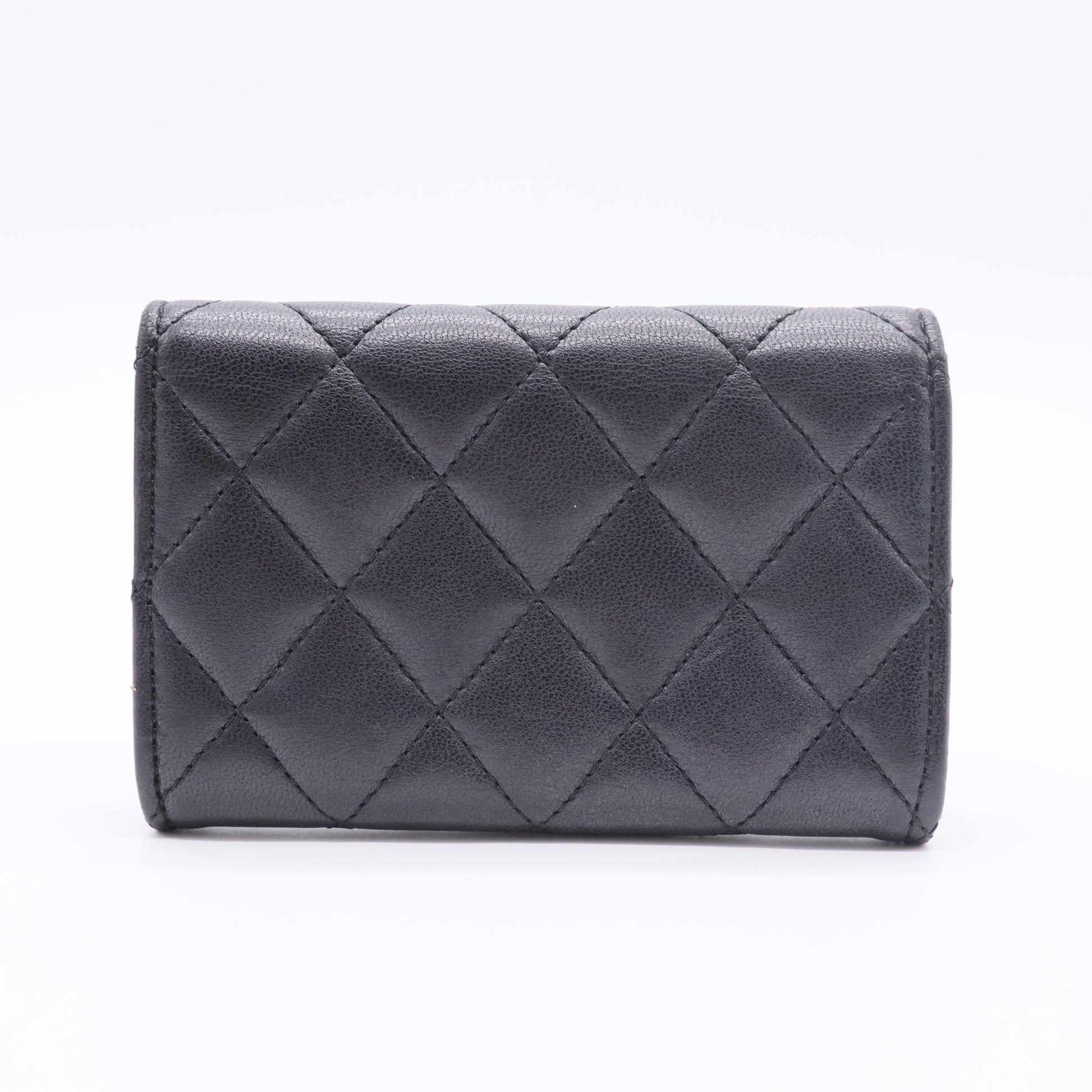 Classic Flap Quilted Black Lambskin Mini Wallet Card Holder