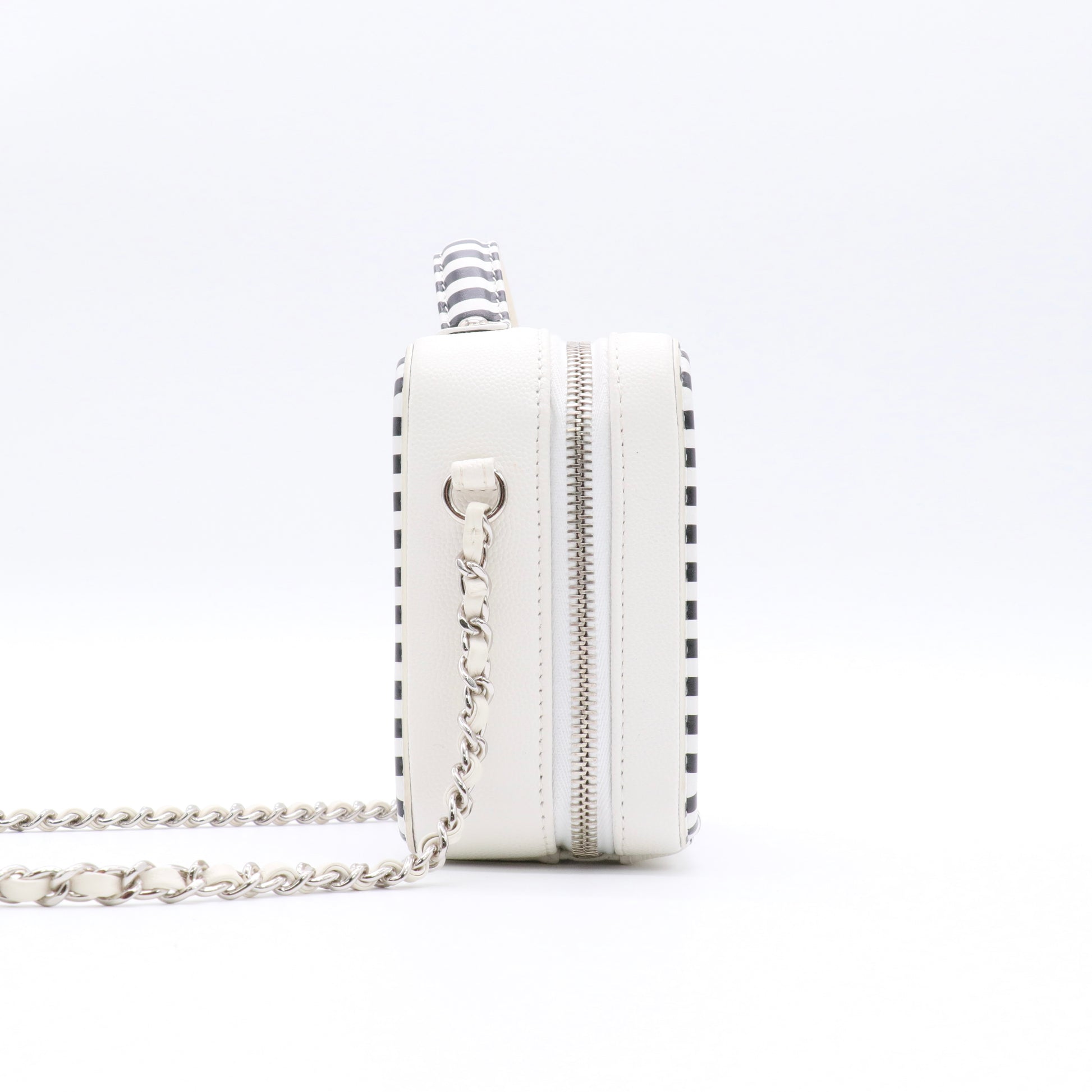 Caviar Quilted Striped Small CC Filigree Vanity Case White Black twins