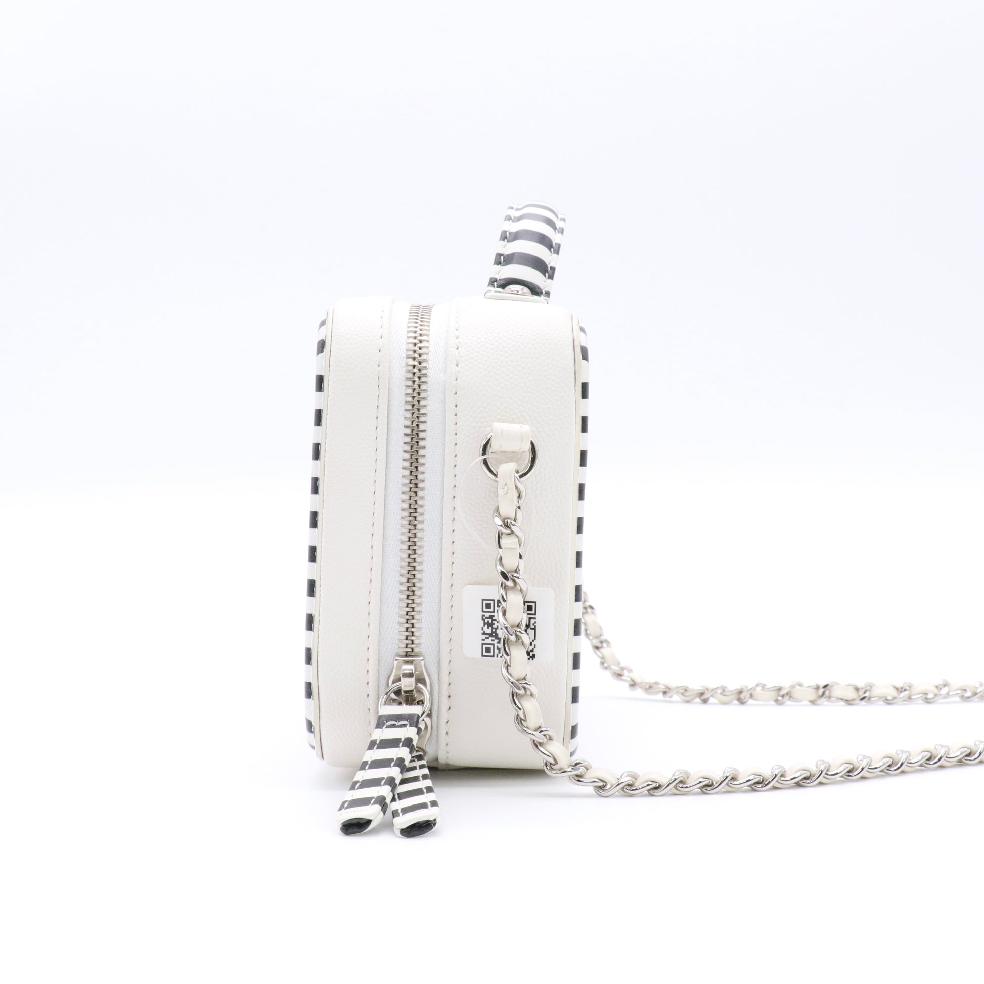 Caviar Quilted Striped Small CC Filigree Vanity Case White Black twins