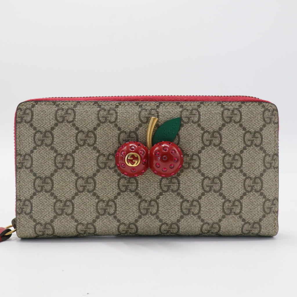 GG Supreme Monogram Cherries Zip Around
