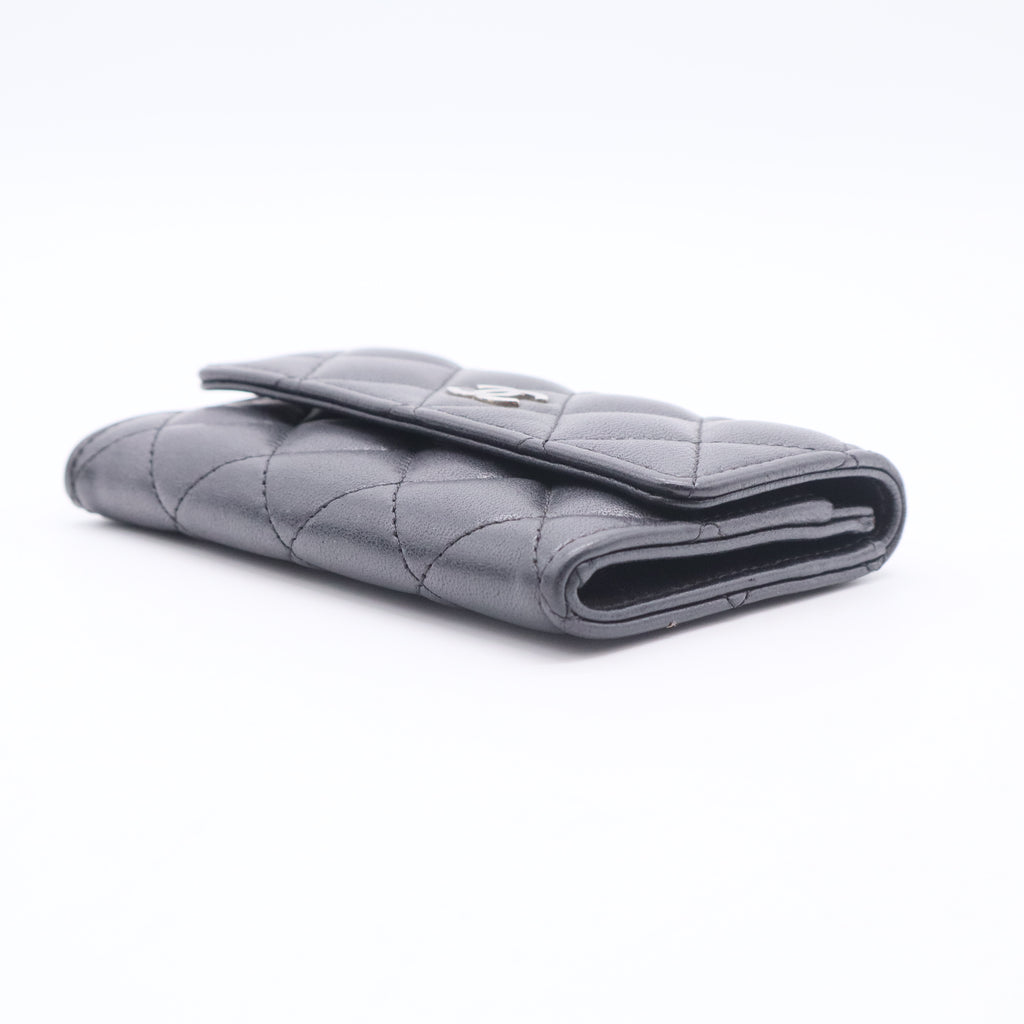 Classic Flap Quilted Black Lambskin Mini Wallet Card Holder