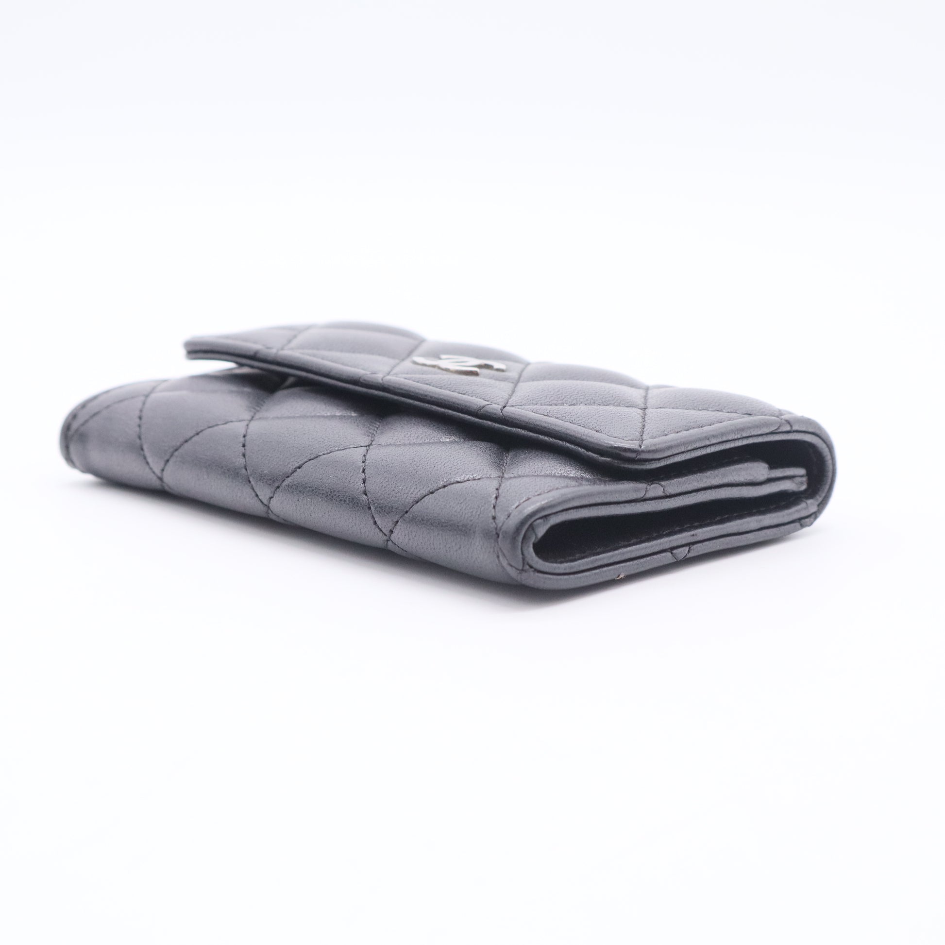 Classic Flap Quilted Black Lambskin Mini Wallet Card Holder