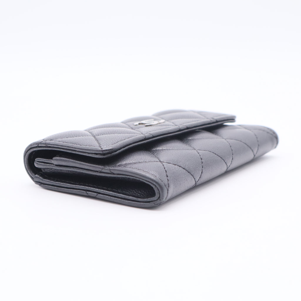 Classic Flap Quilted Black Lambskin Mini Wallet Card Holder