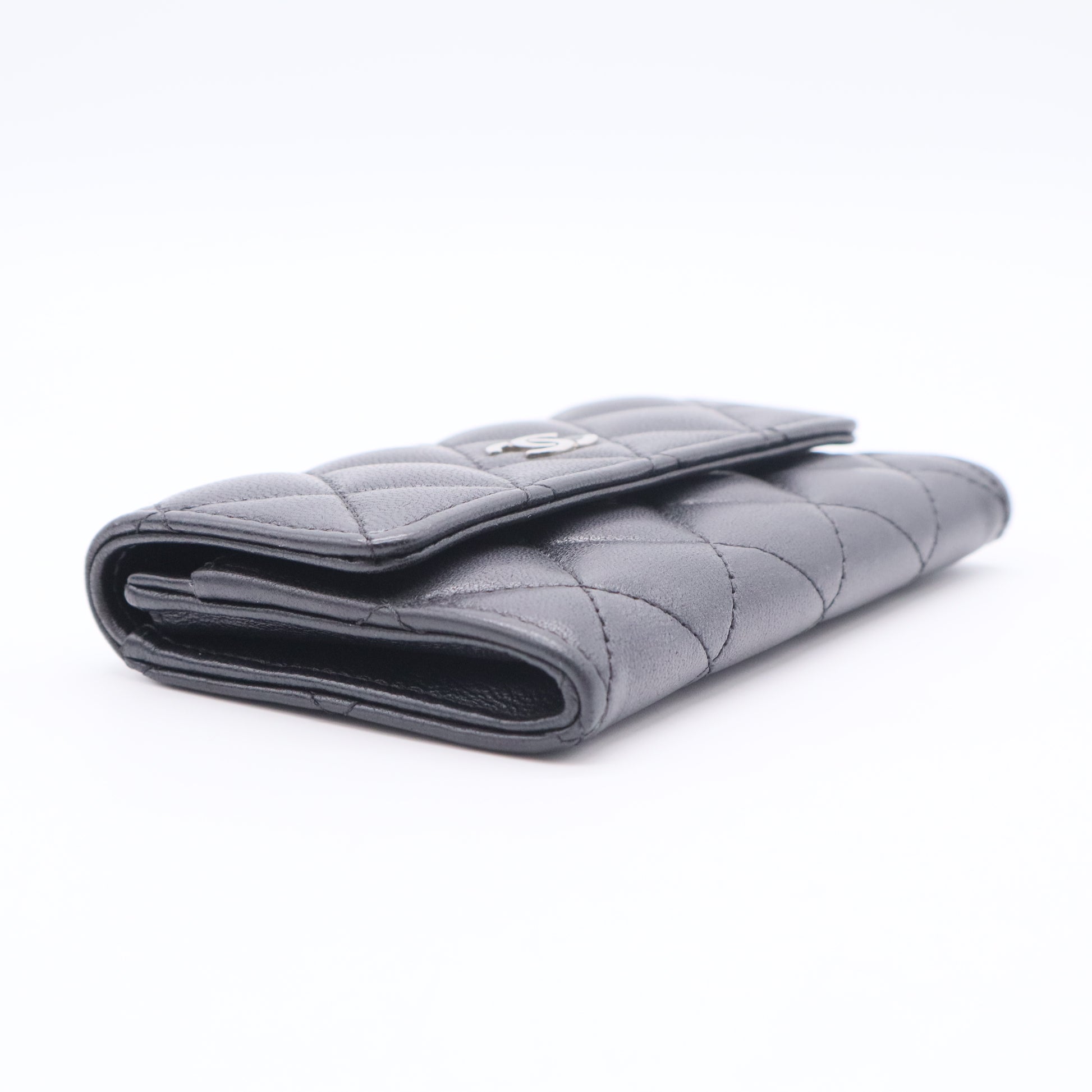 Classic Flap Quilted Black Lambskin Mini Wallet Card Holder