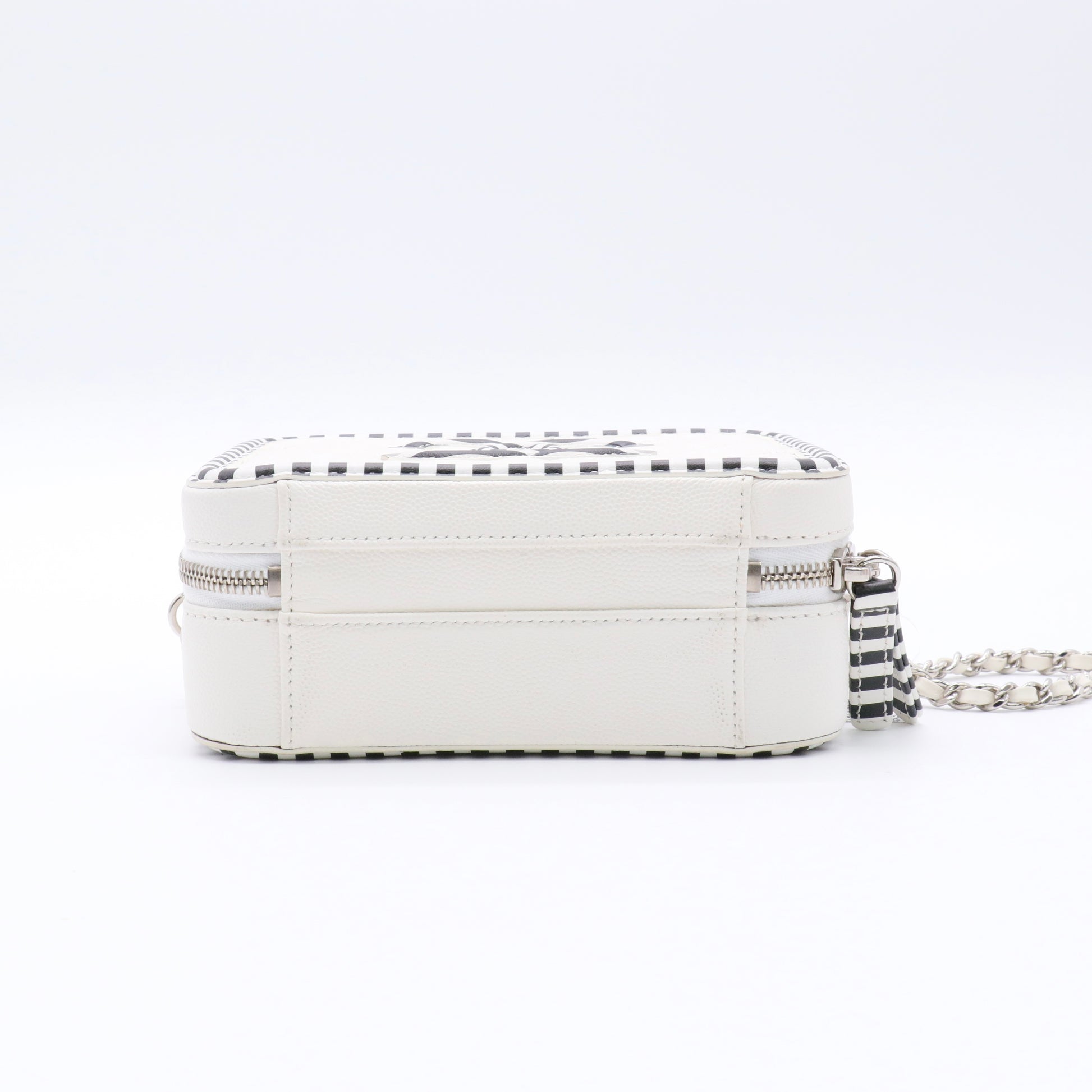 Caviar Quilted Striped Small CC Filigree Vanity Case White Black twins