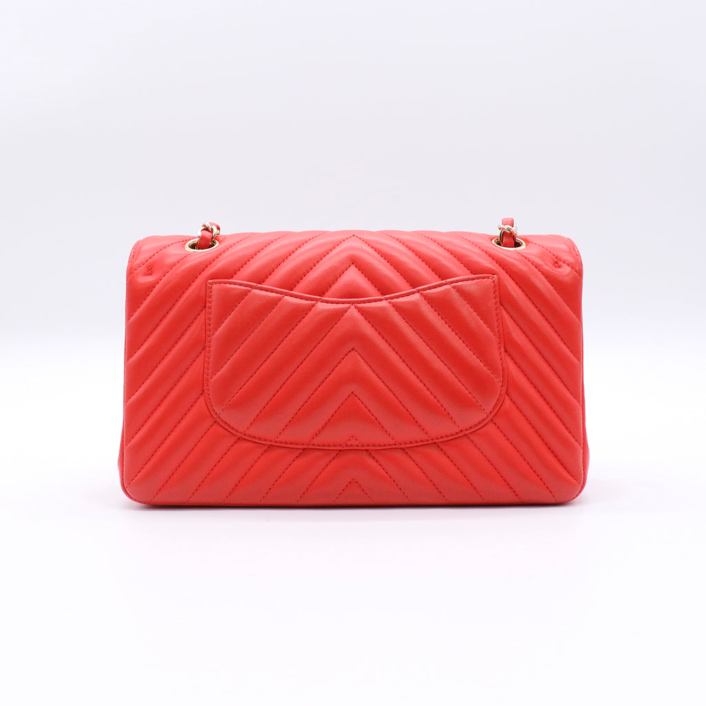 Lambskin Chevron Quilted Medium Double Flap Red twins