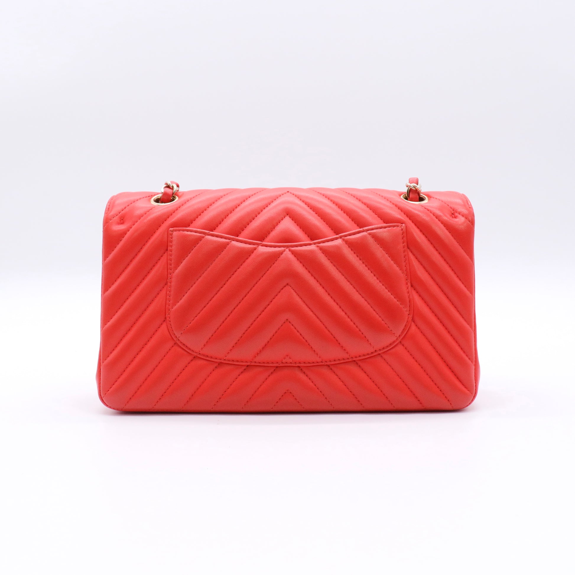 Lambskin Chevron Quilted Medium Double Flap Red twins