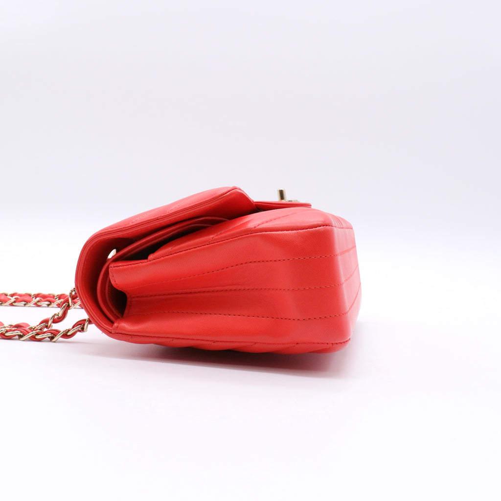 Lambskin Chevron Quilted Medium Double Flap Red twins