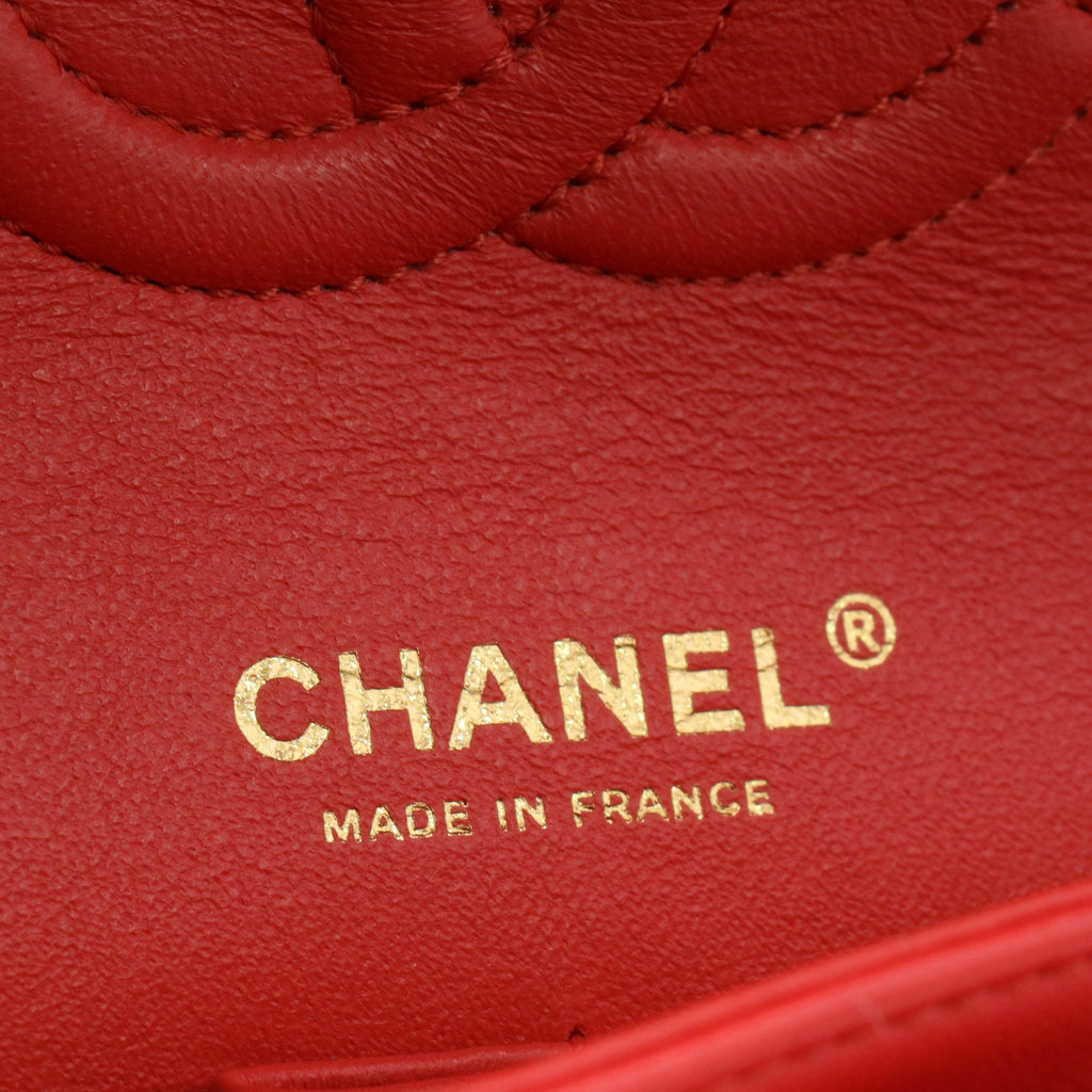 Lambskin Chevron Quilted Medium Double Flap Red twins