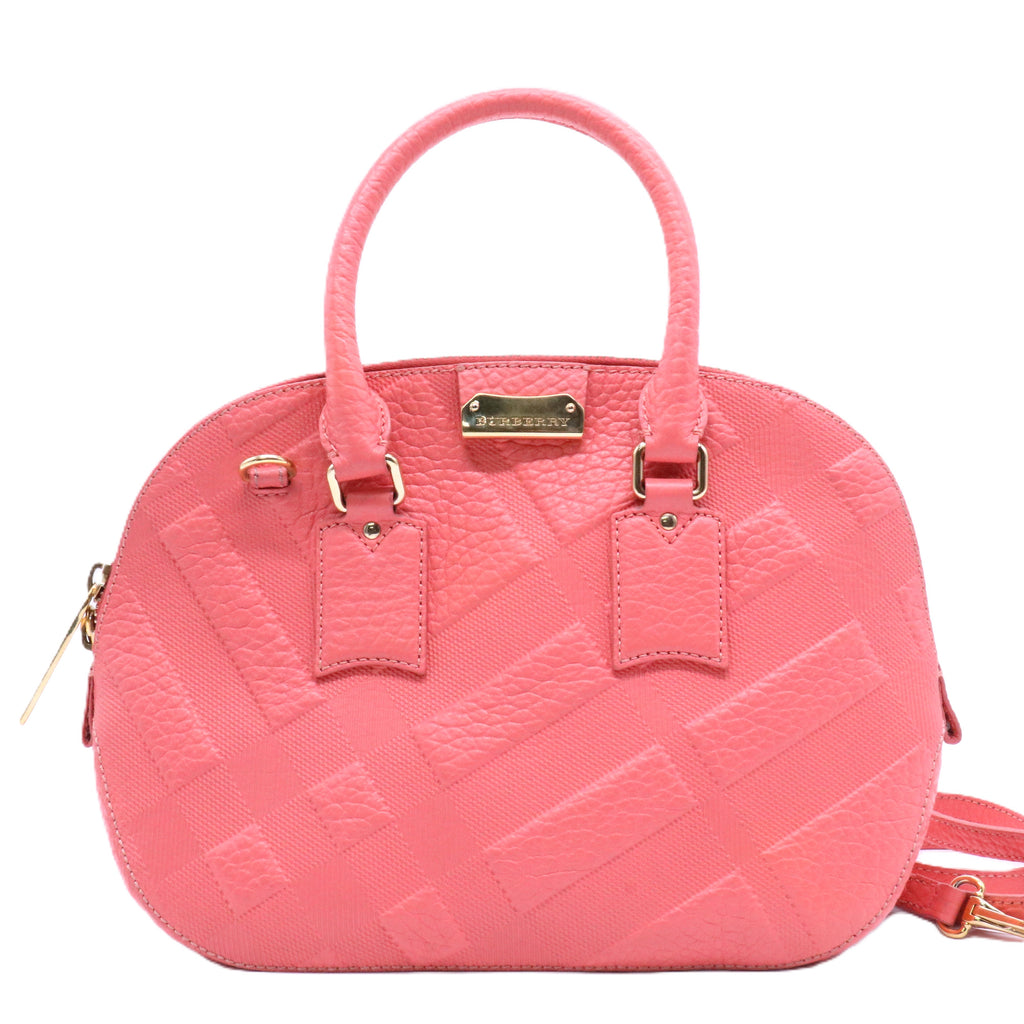 Burberry Pink Small Heritage Grain Check Embossed Orchard Bowling Bag