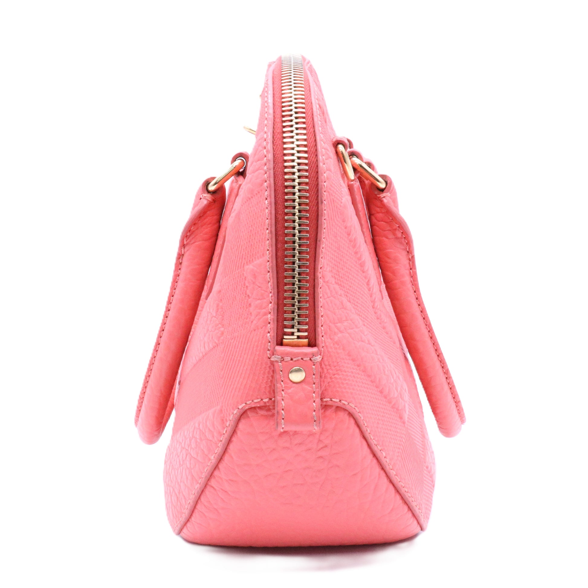 Burberry Pink Small Heritage Grain Check Embossed Orchard Bowling Bag