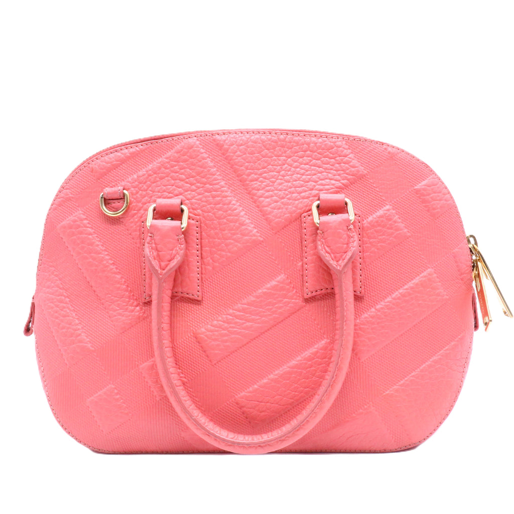 Burberry Pink Small Heritage Grain Check Embossed Orchard Bowling Bag