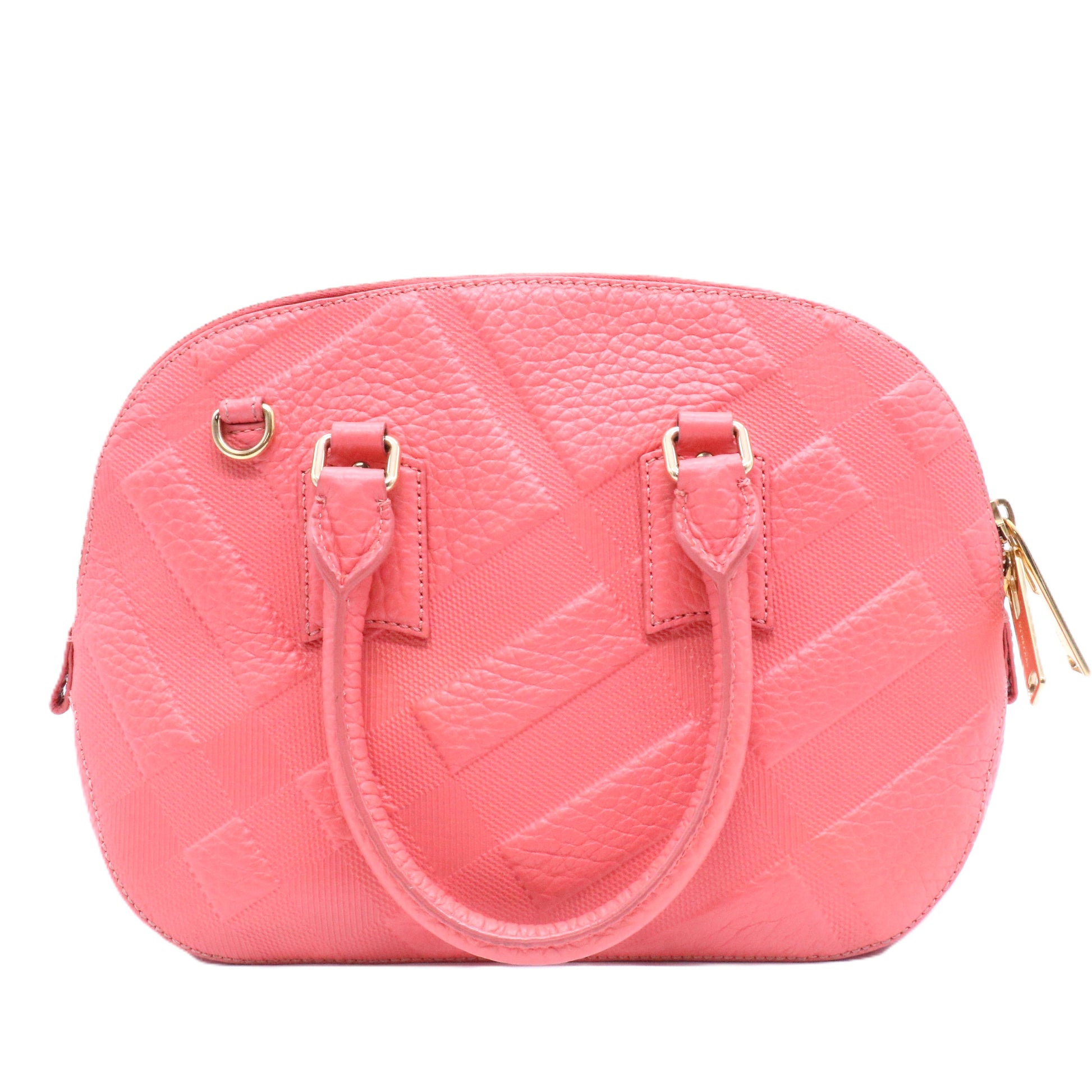 Burberry Pink Small Heritage Grain Check Embossed Orchard Bowling Bag
