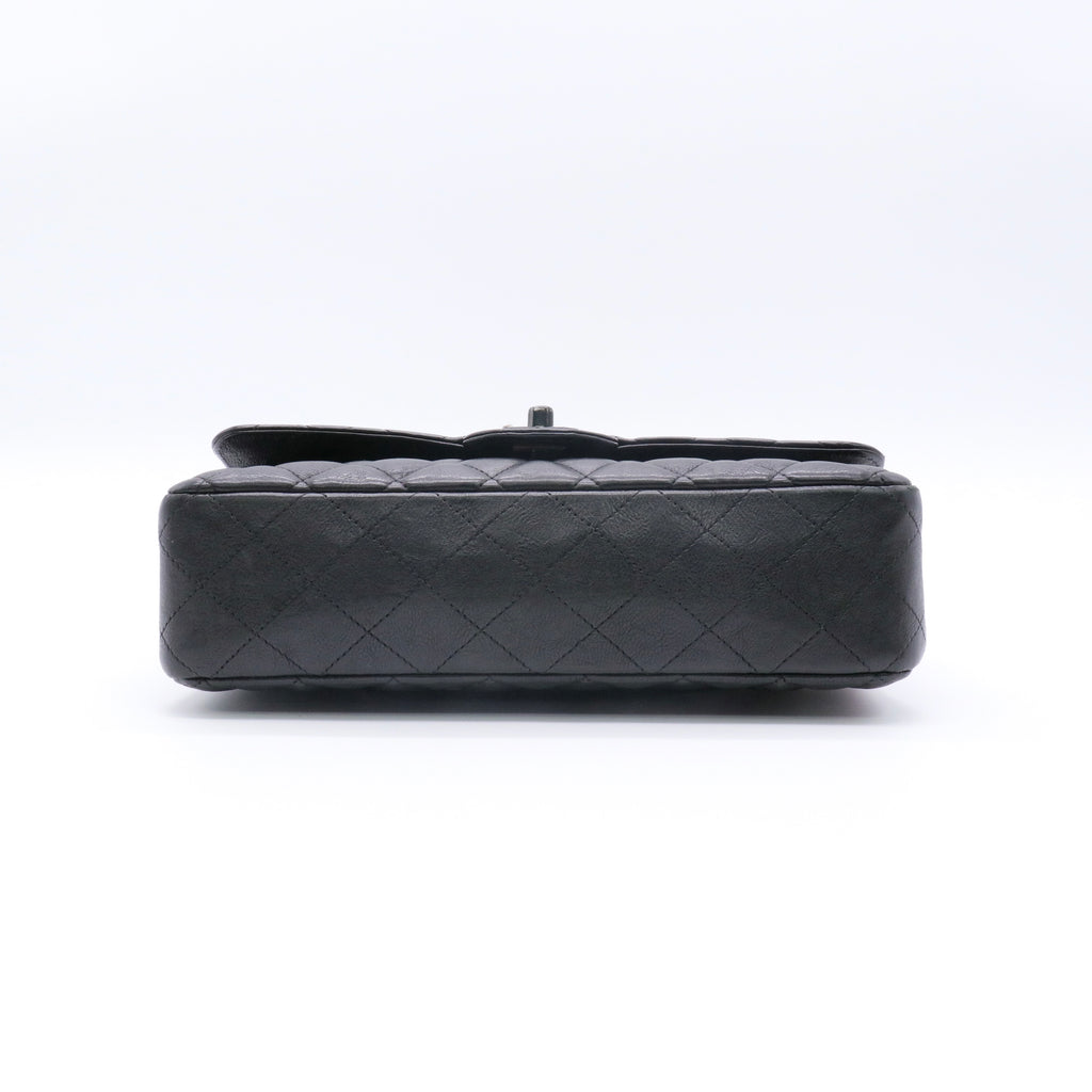 Crumpled Calfskin Quilted Medium Double Flap So Black twins