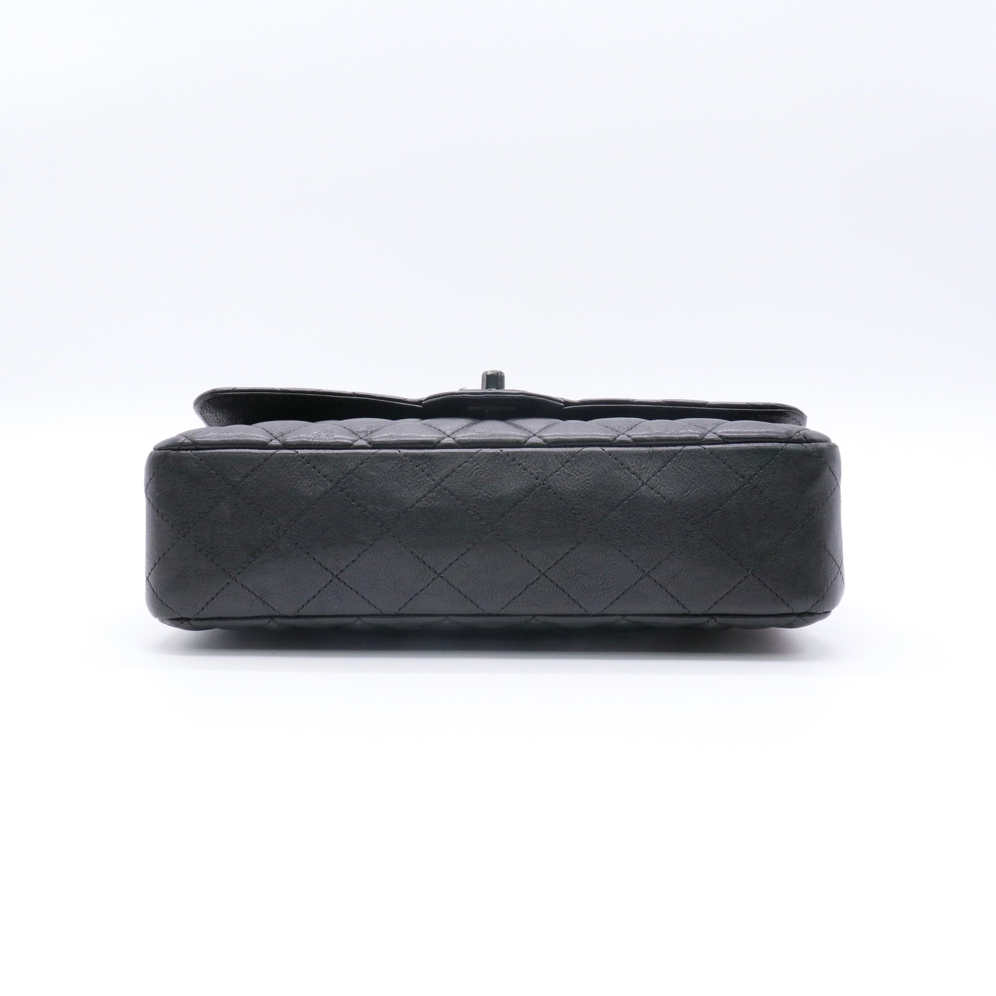 Crumpled Calfskin Quilted Medium Double Flap So Black twins