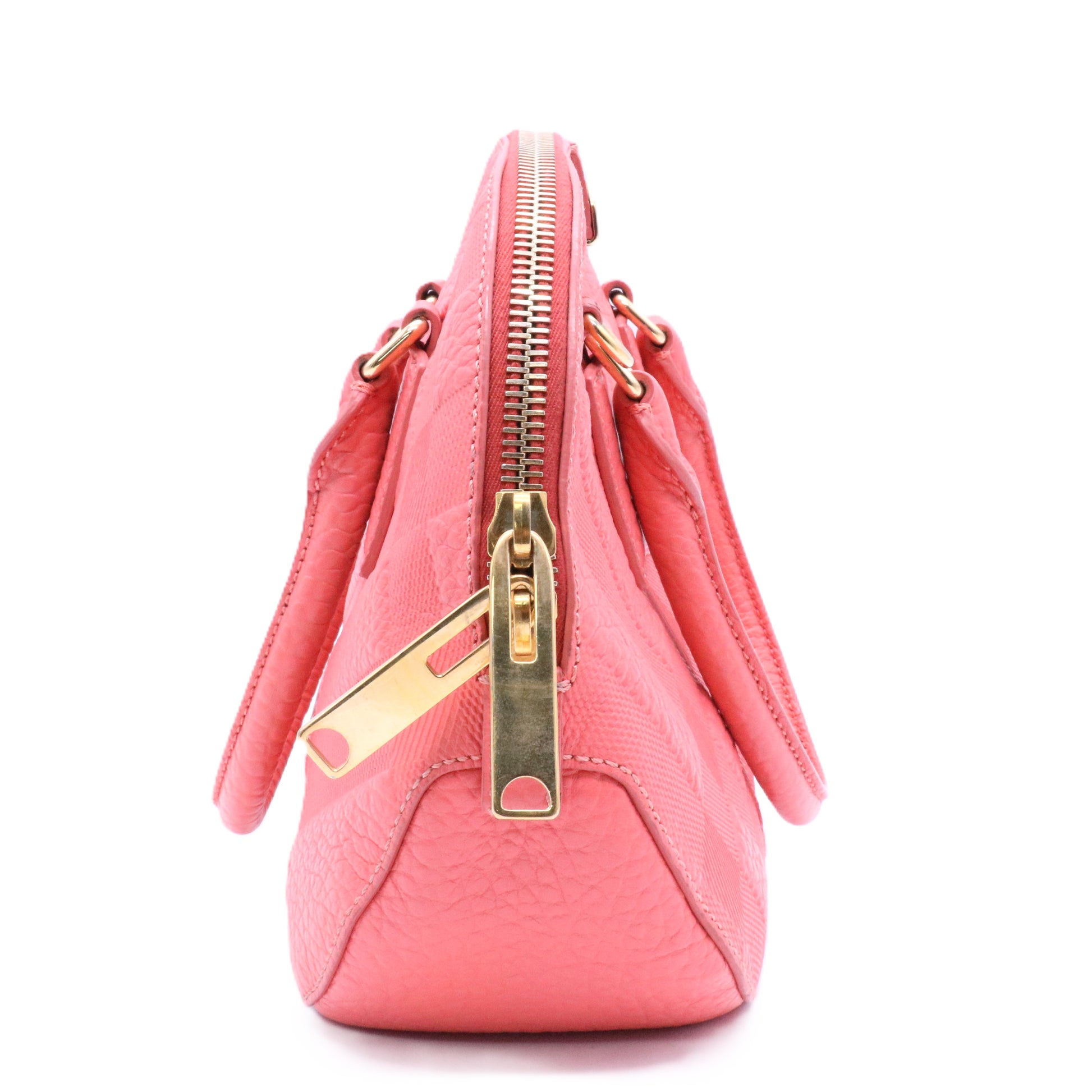 Burberry Pink Small Heritage Grain Check Embossed Orchard Bowling Bag