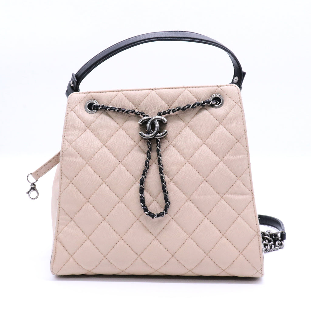 Chanel  Caviar Quilted Medium CC Bucket Bag Beige twins