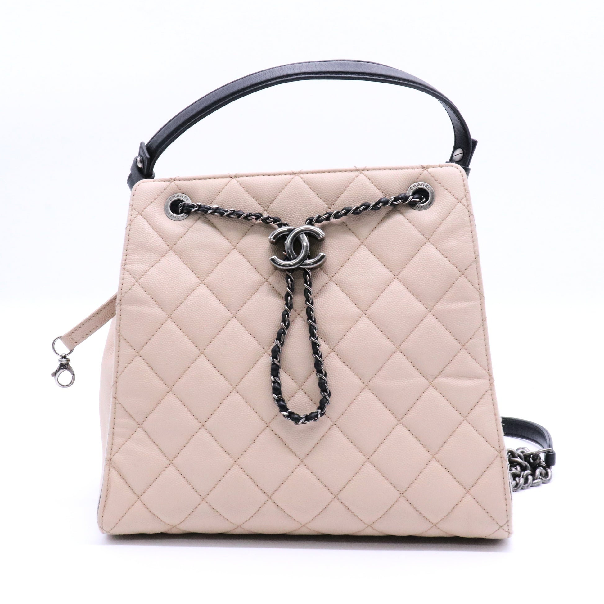 Chanel  Caviar Quilted Medium CC Bucket Bag Beige twins