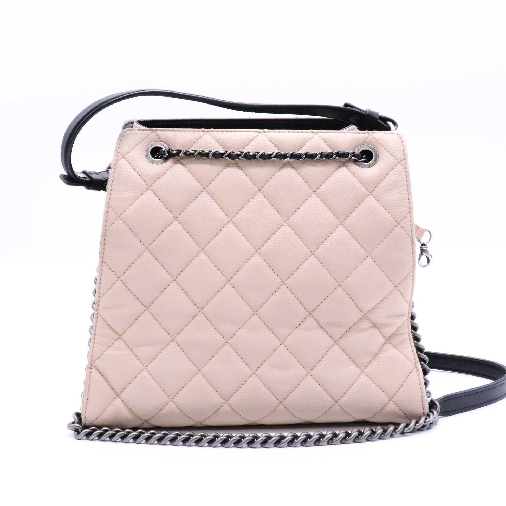 Chanel  Caviar Quilted Medium CC Bucket Bag Beige twins