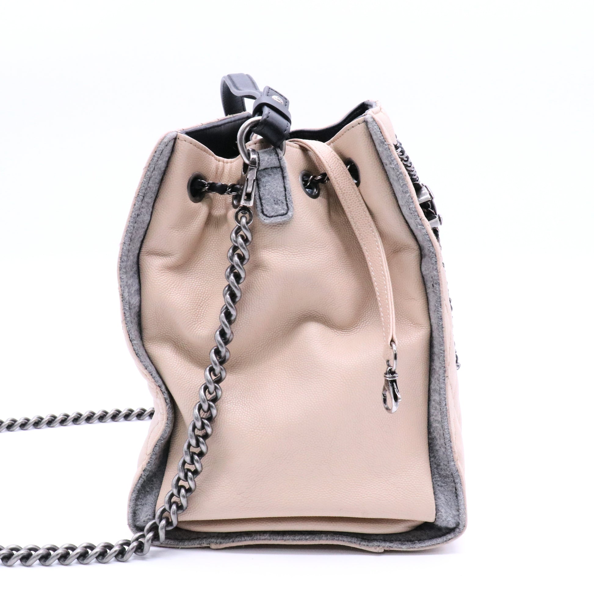 Chanel  Caviar Quilted Medium CC Bucket Bag Beige twins