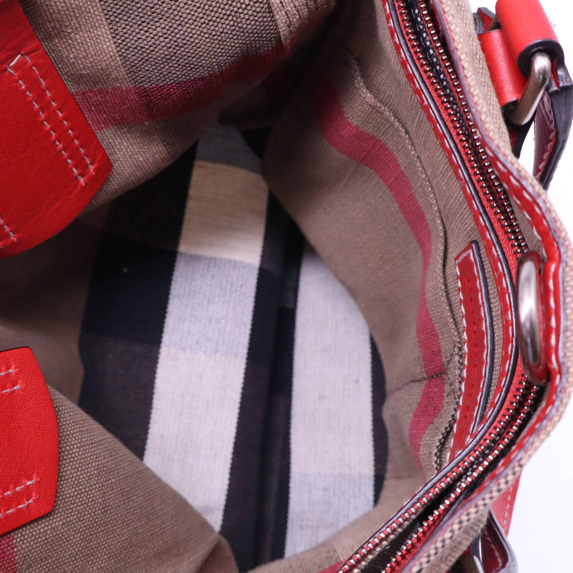 Burberry Canvas Mega Check Medium Tottenham Brit Tote Cadmium Red B21239