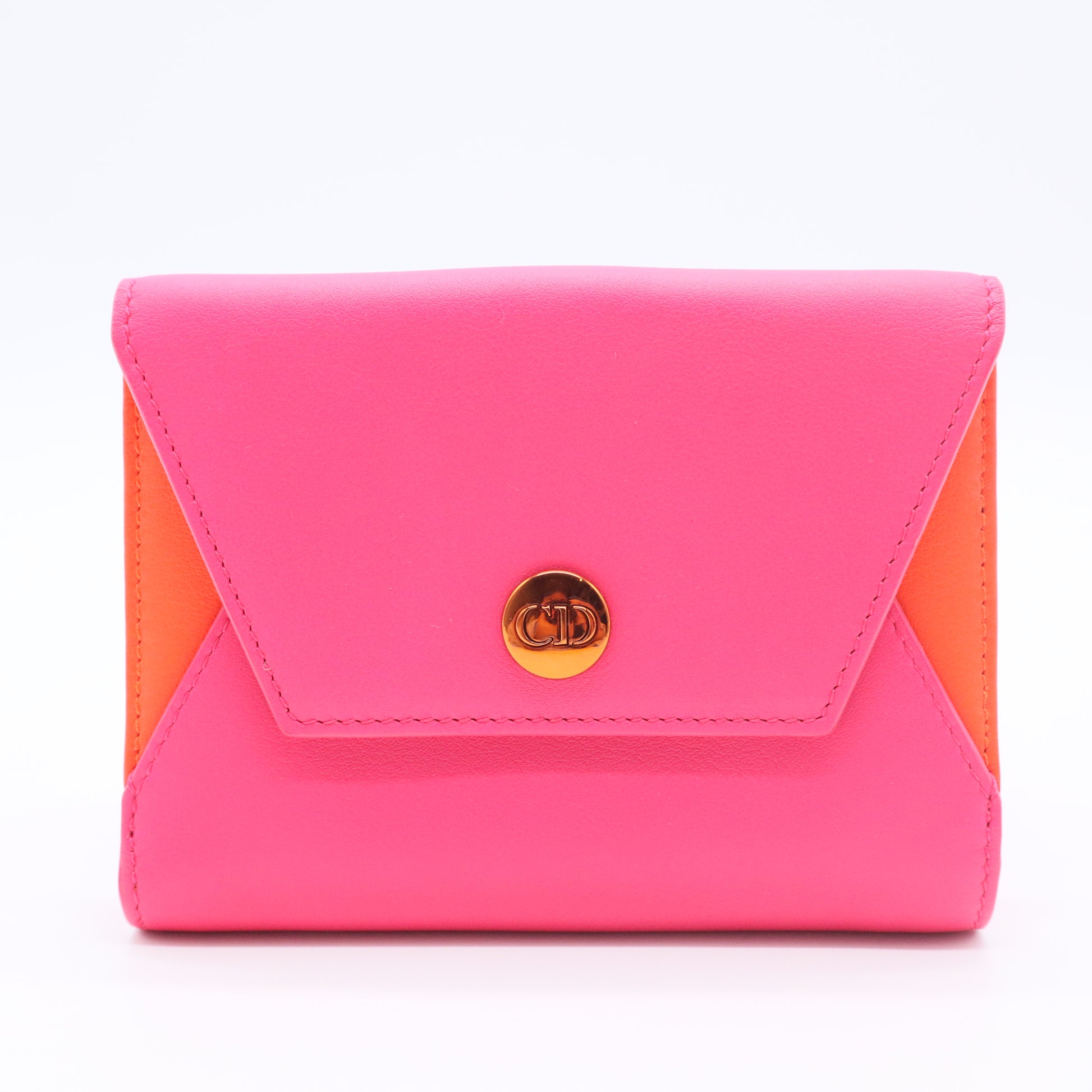 Calfskin Bi-Color Envelope Wallet Pink Orange