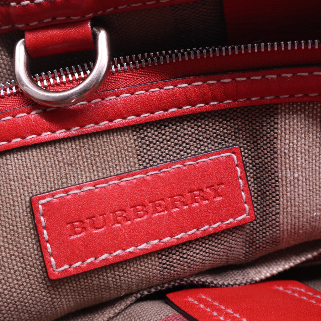 Burberry Canvas Mega Check Medium Tottenham Brit Tote Cadmium Red B21239