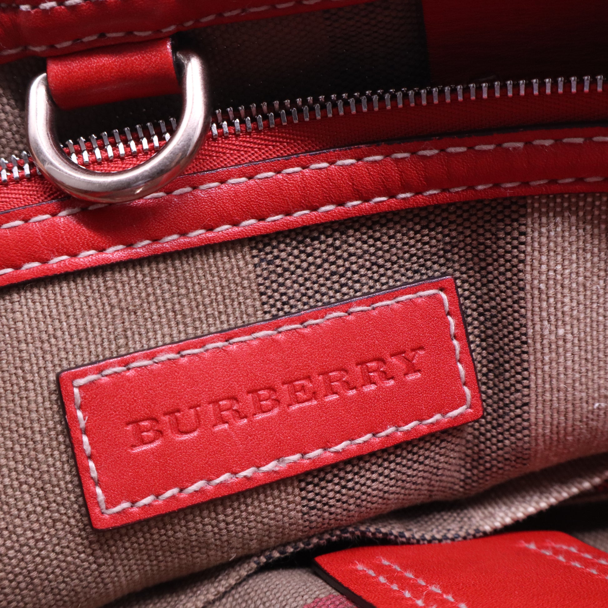 Burberry Canvas Mega Check Medium Tottenham Brit Tote Cadmium Red B21239