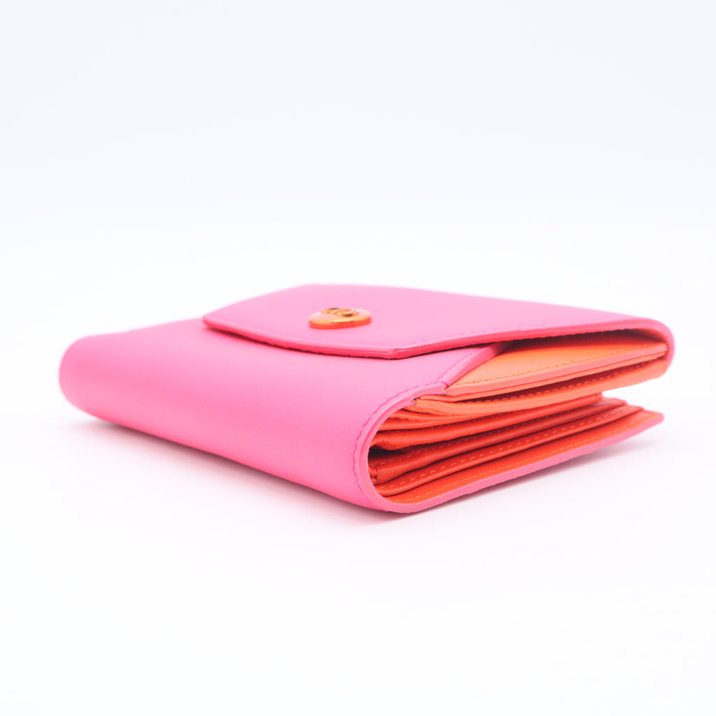 Calfskin Bi-Color Envelope Wallet Pink Orange