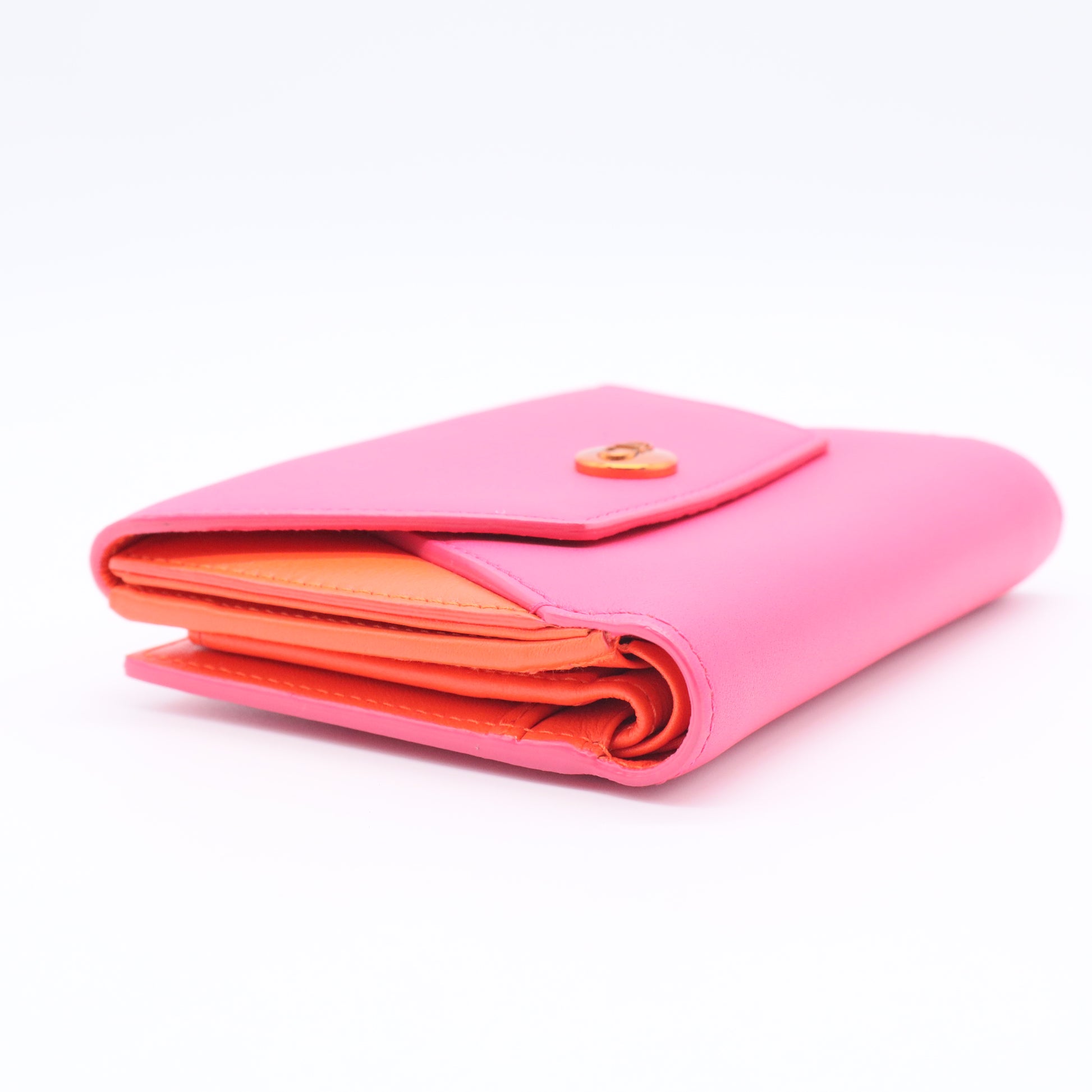 Calfskin Bi-Color Envelope Wallet Pink Orange