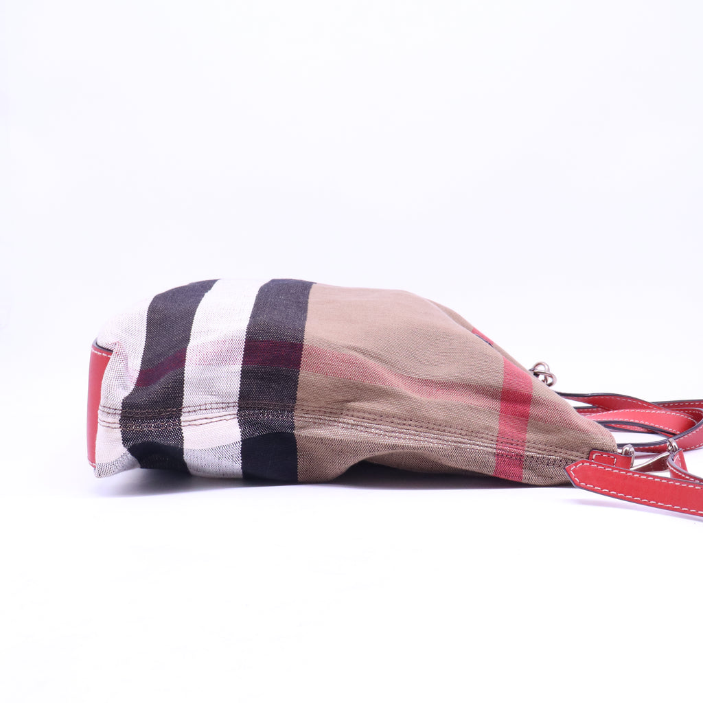 Burberry Canvas Mega Check Medium Tottenham Brit Tote Cadmium Red B21239